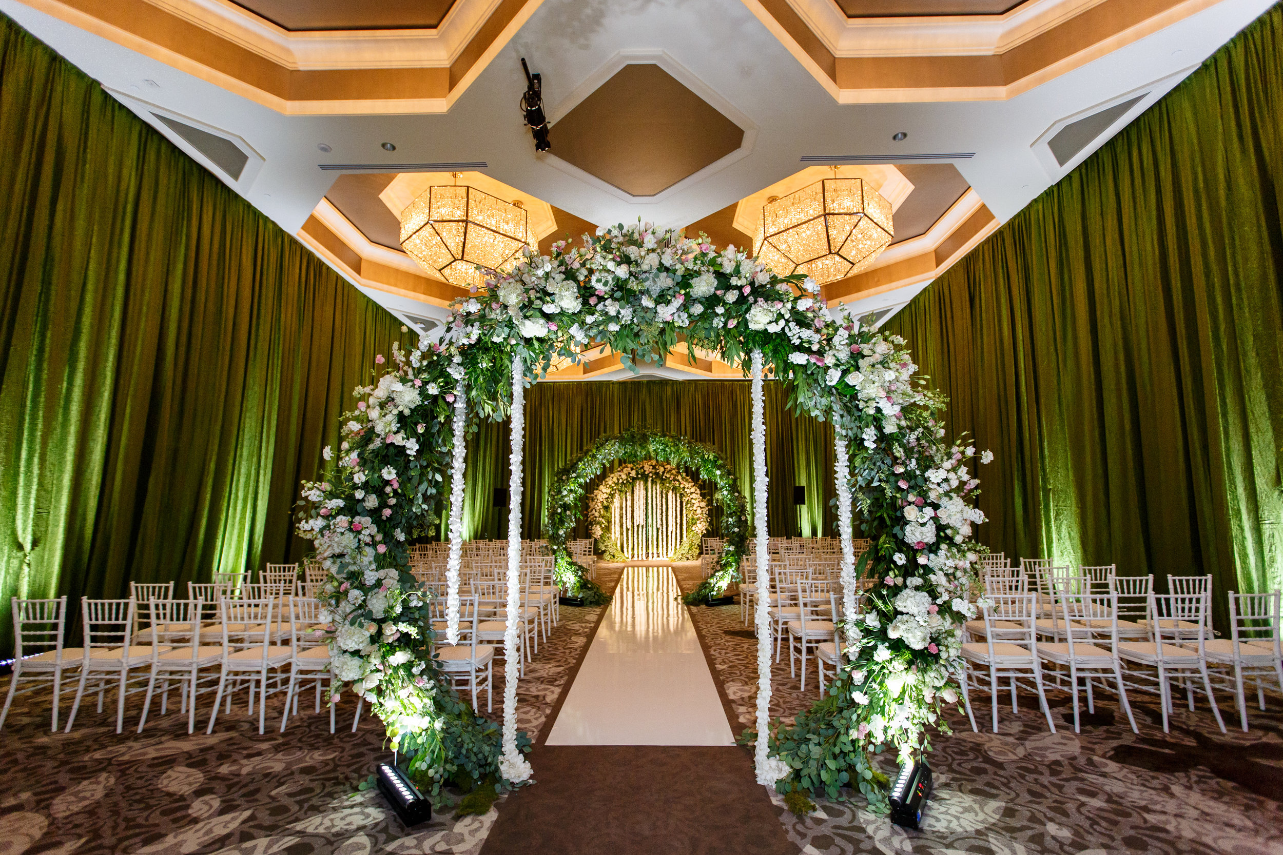 Greenery and White Ceremony Arches at Four Seasons by FH Events and Whitney Carillon Events
