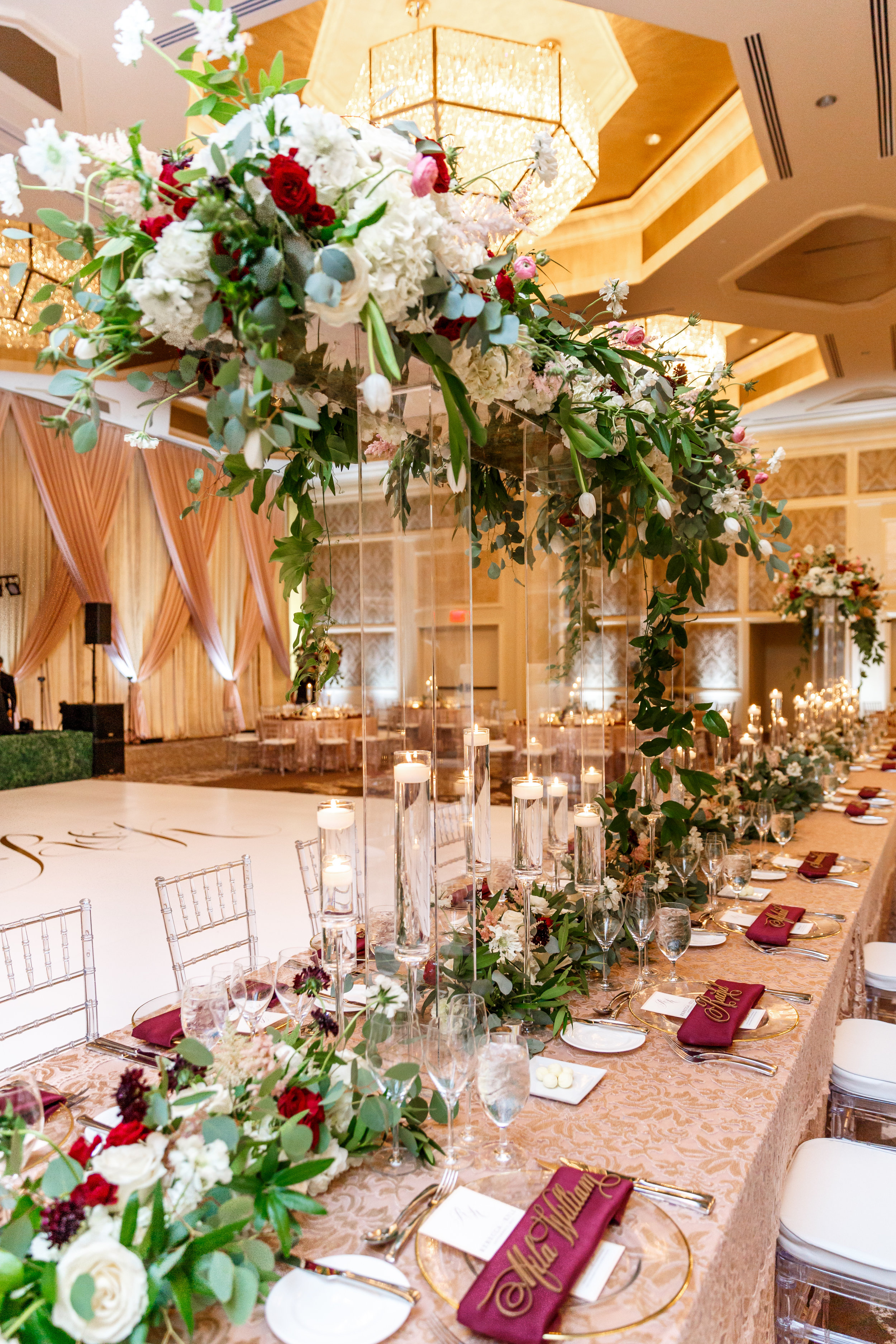 Floating Blush and Burgundy Modern Garden Centerpiece-FH Events