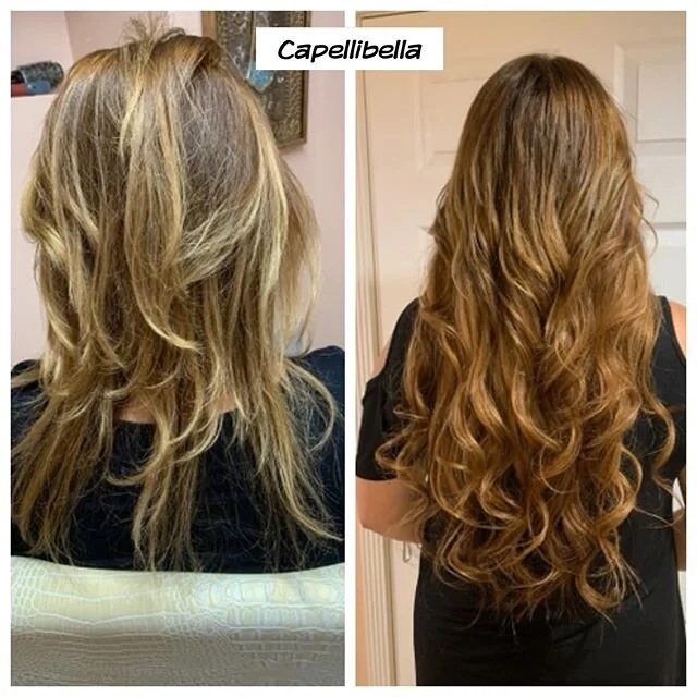 New client had keratin bonds elsewhere /had a lot of hair breakage &amp; loss . After researching on nutritional hair health for hair loss/thinning damaged hair &amp; using the safest methods of extensions / replacements I have done over  38 yrs .  I