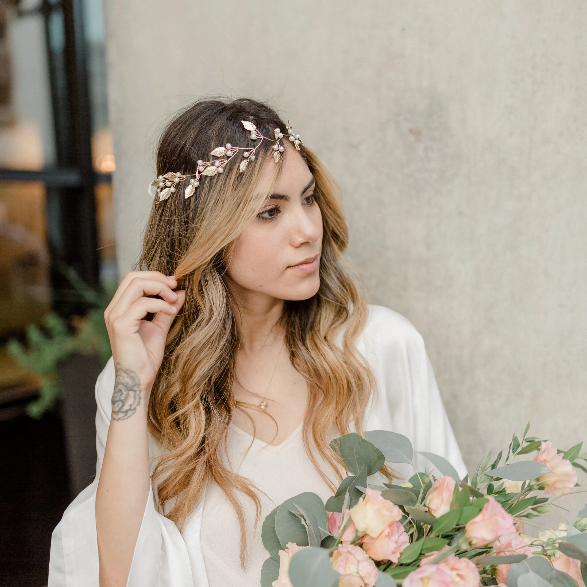 Gold Leaf and Pearl Headpiece 