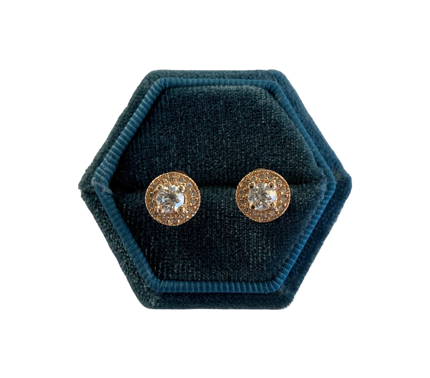 14k Gold Diamond Halo Earrings 