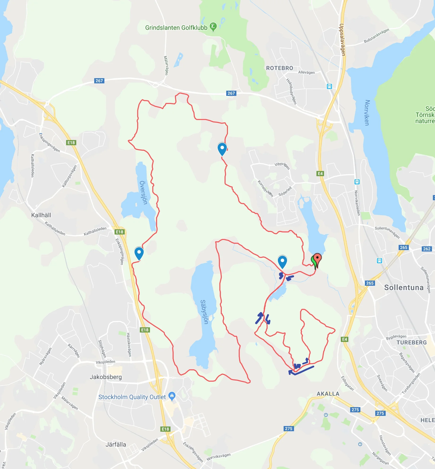 Bansträckningen för 30 km