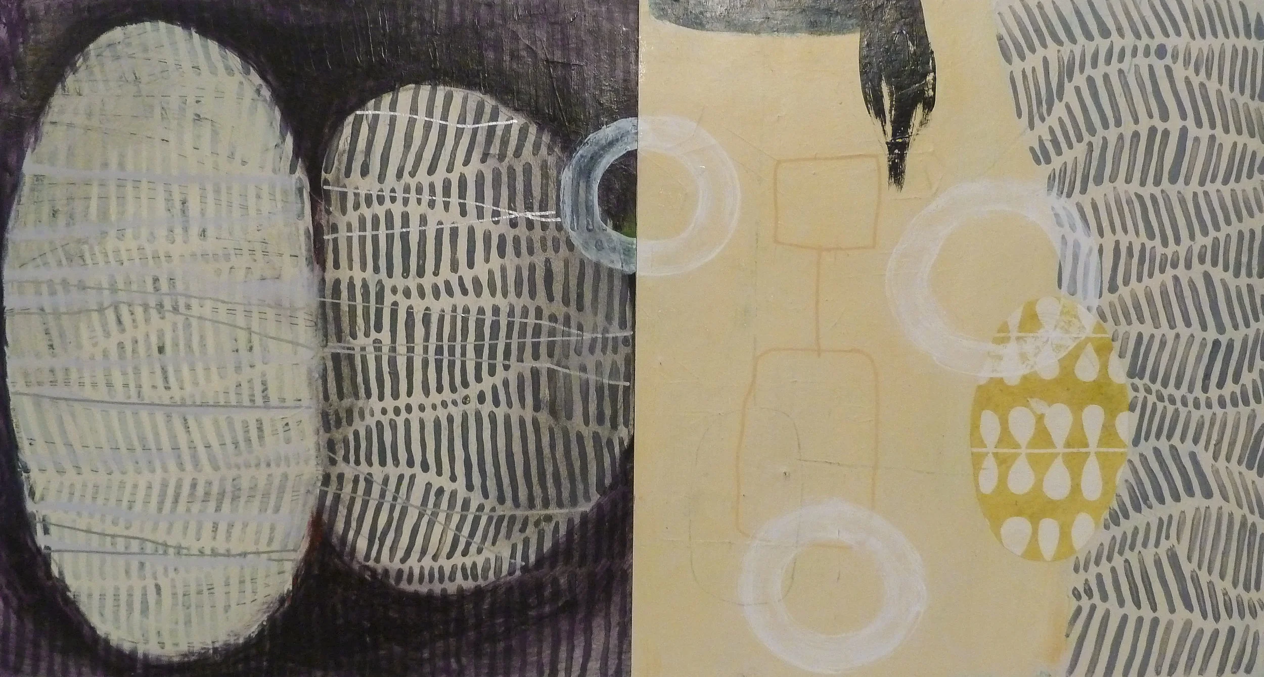Pilgrim VII, acrylic on paper with collage, 12” x 21”