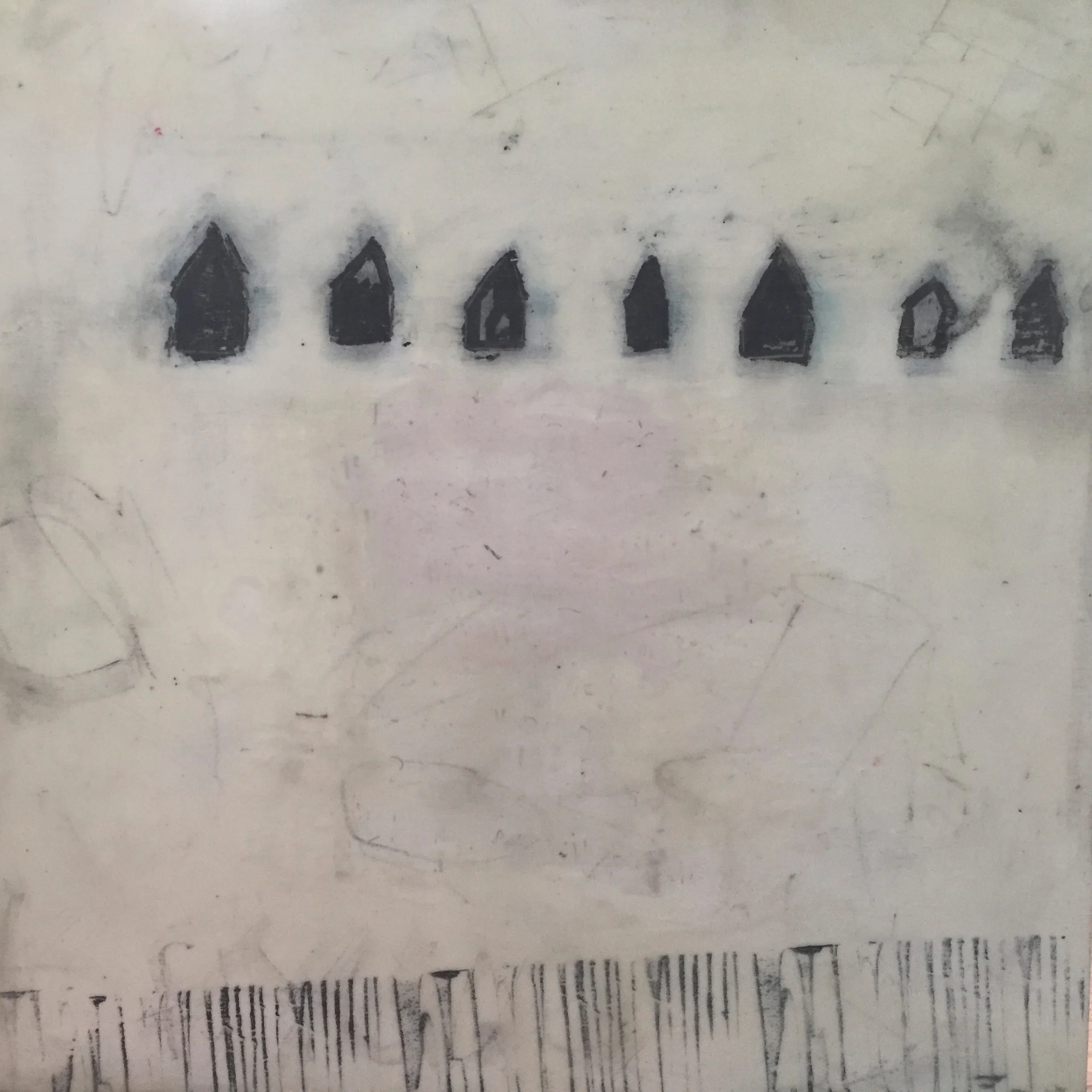 Where I’ve Lived, mixed media encaustic, 12” x 12”
