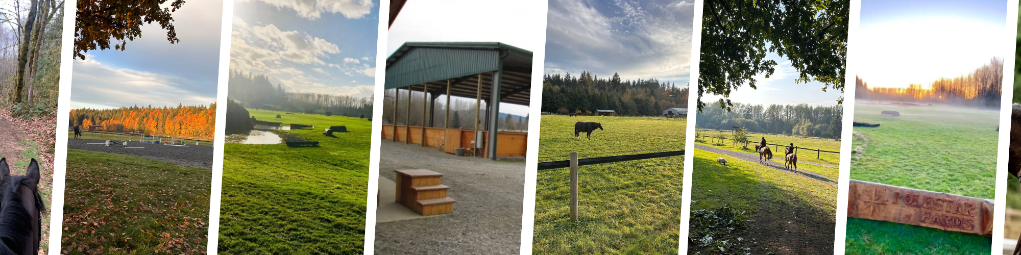 Collage of photos of Polestar Farm, Equestrian Eventing Facility in Lake Stevens, Washington