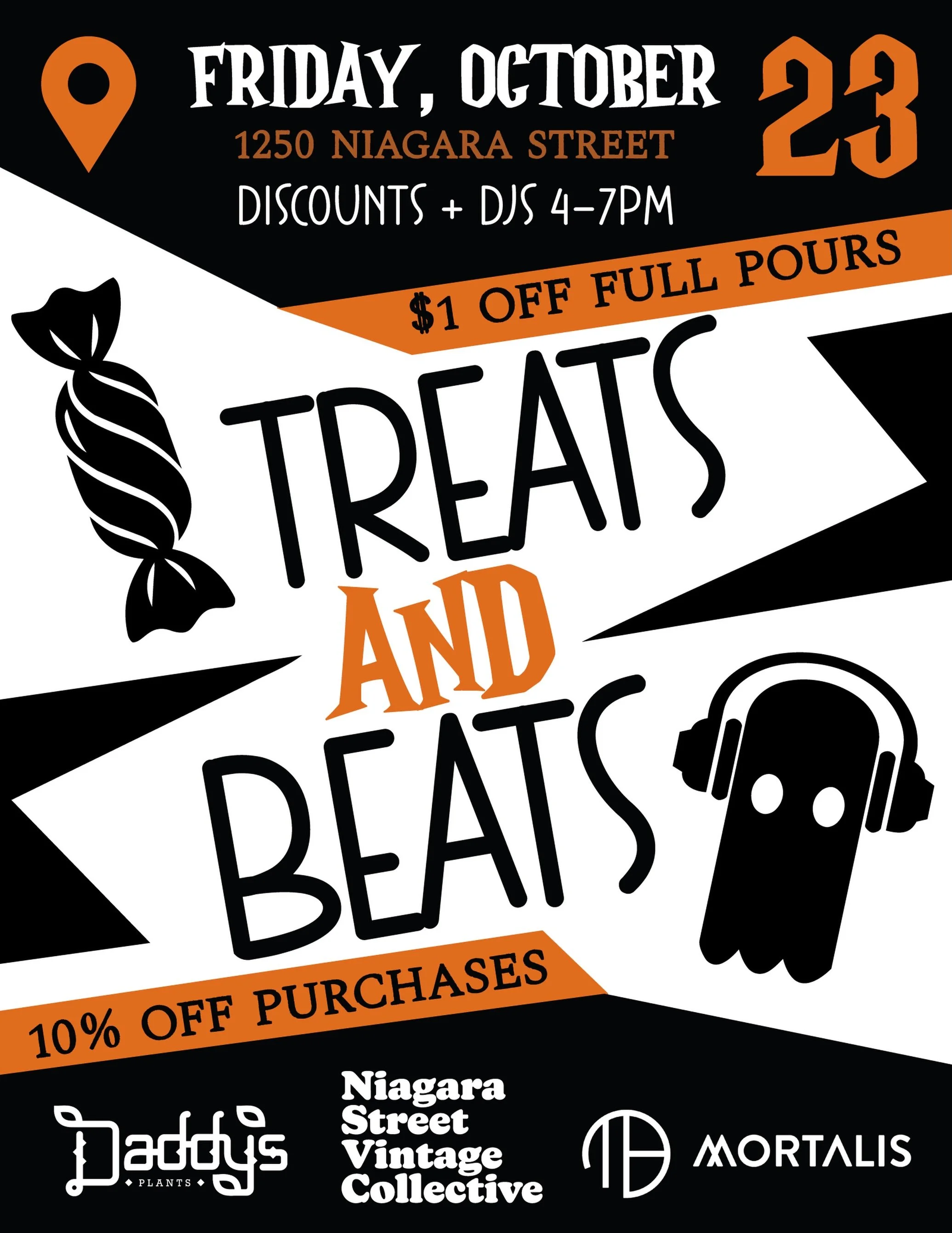 ✨FRI 10/23 4-7pm✨ Come for the discounts, stay for the beats and treats! 👻 @daddys.plants @niagarastreetvintage @mortalisbuffalo #1250Niagara #BuffaloNY