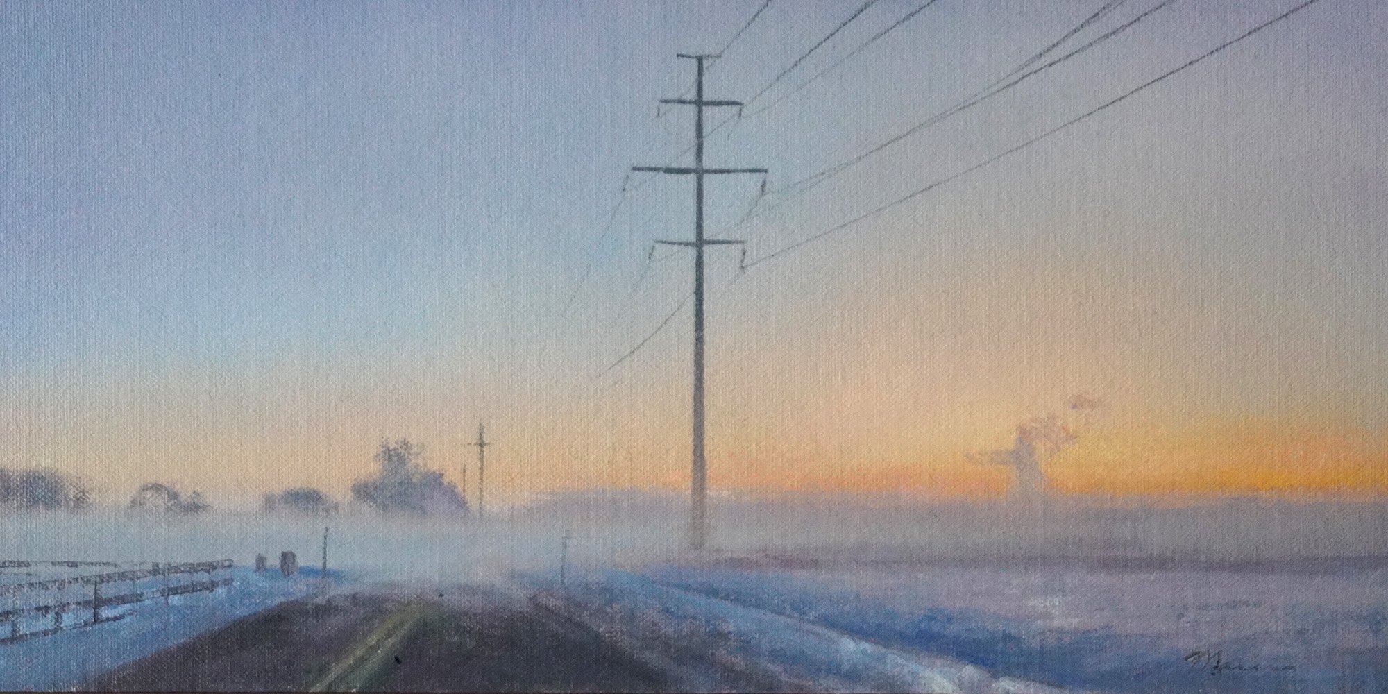 Mead Lines, Winter (Oil on Canvas Panel, 16"x8")