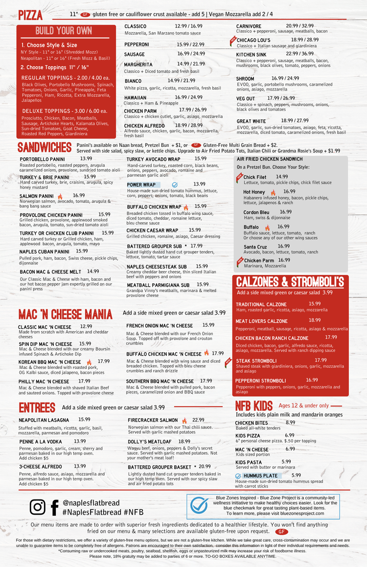 Food Menu — Naples Flatbread Kitchen & Bar