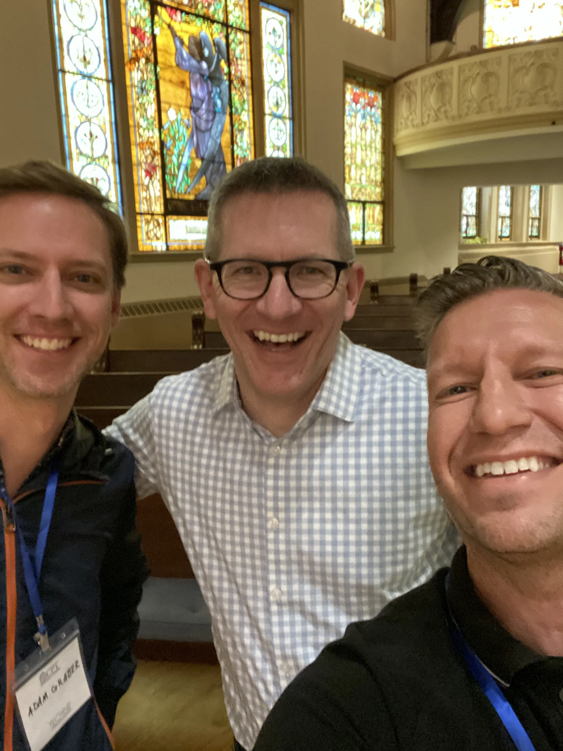 Andy Crouch agrees to a selfie with Adam & Chris