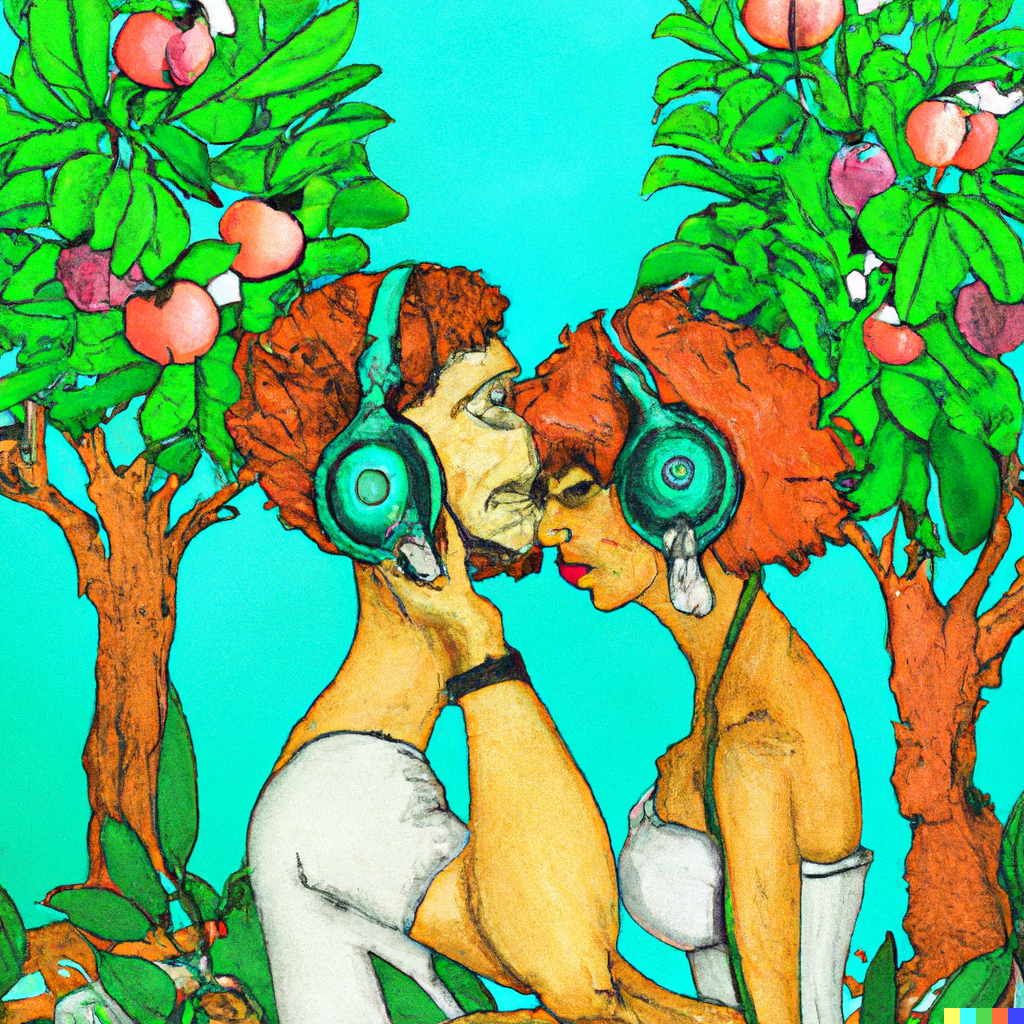 DALL·E 2022-10-24 10.05.27 - adam and eve in the garden of eden wearing big headphones.png