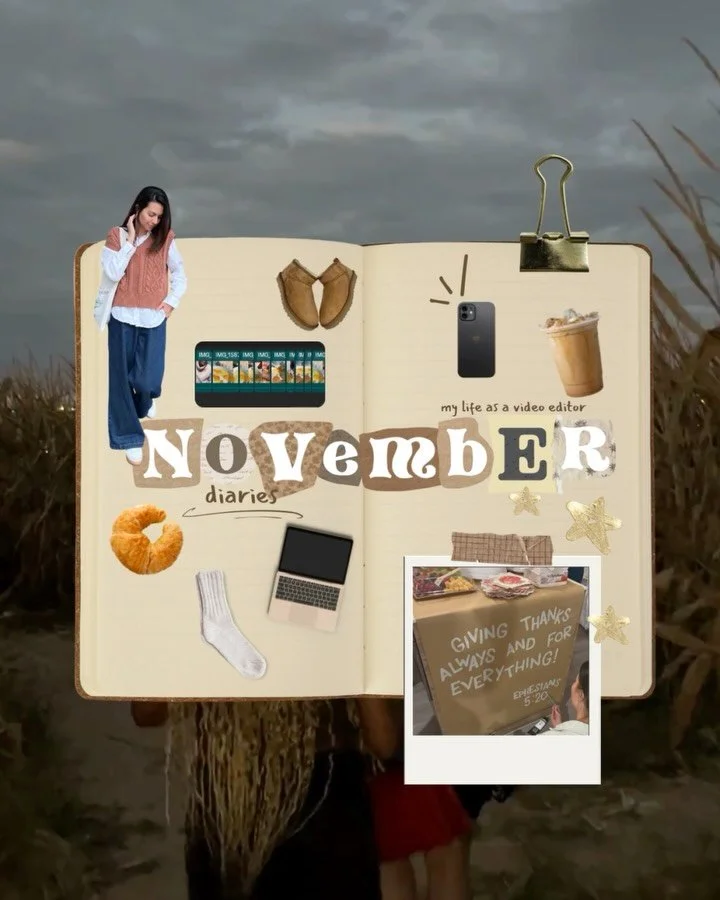 NOVEMBER DIARIES 🧸💻 ☕️ 📖 

Gathering up all the good things November has offered so far 🧡. From sweet fall memories and cozy coffee breaks to productive video editing sessions 💻, finding joy in pumpkin patches, and filling my cup at church. The 
