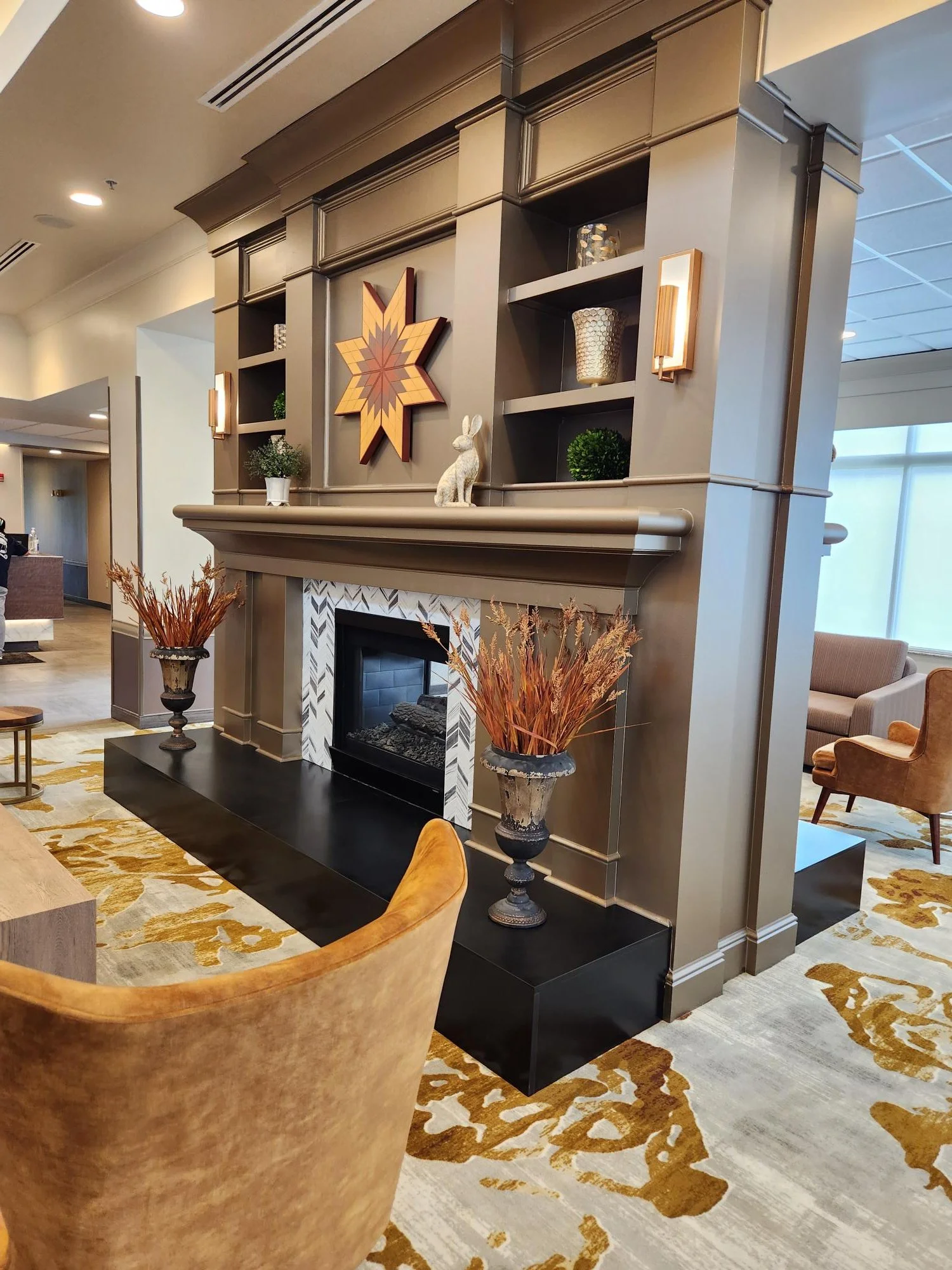 Updated fireplace creating a fresh and inviting look