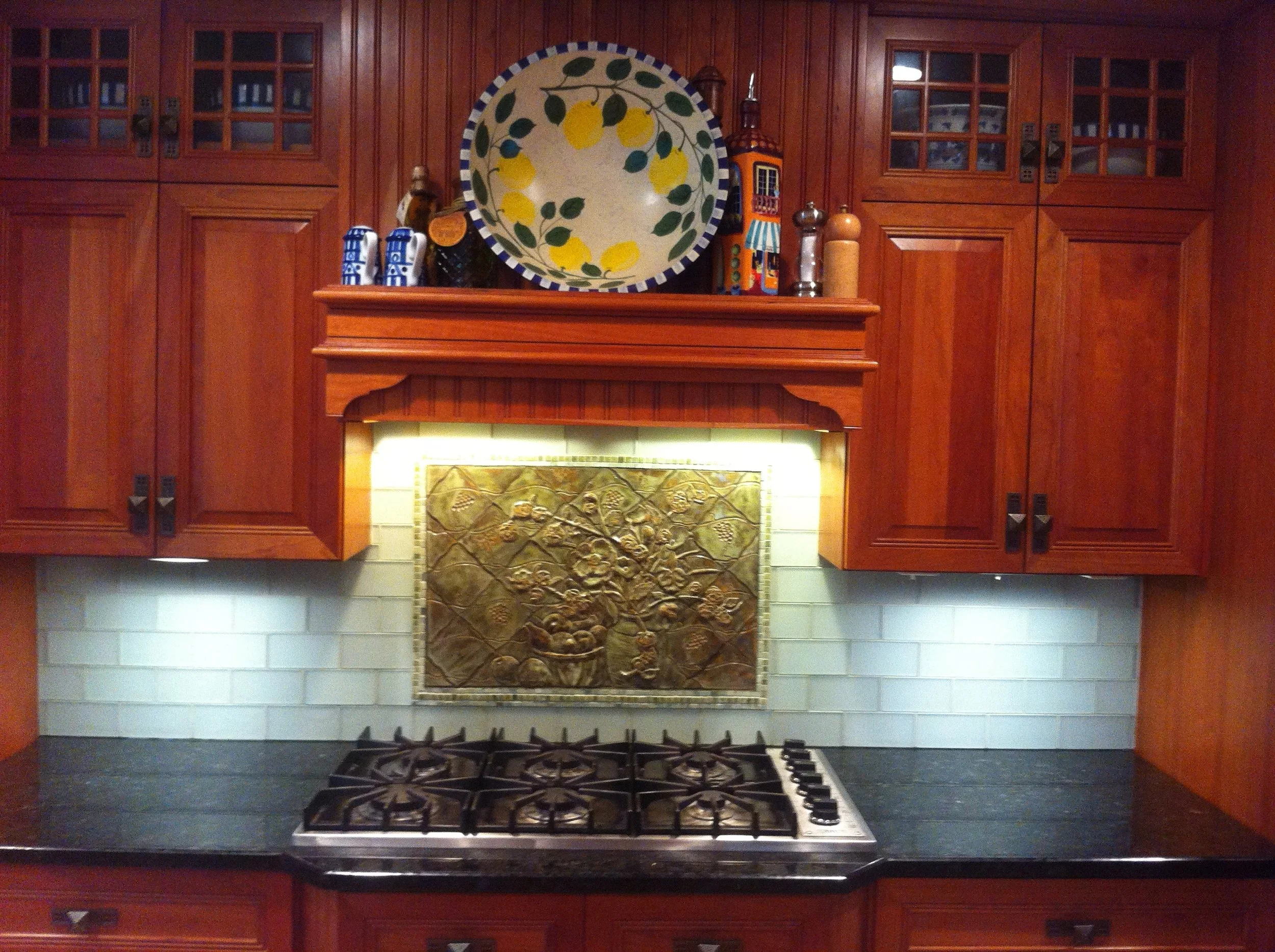 Matisse inspired still-life mural w. glass 3x6 field tile