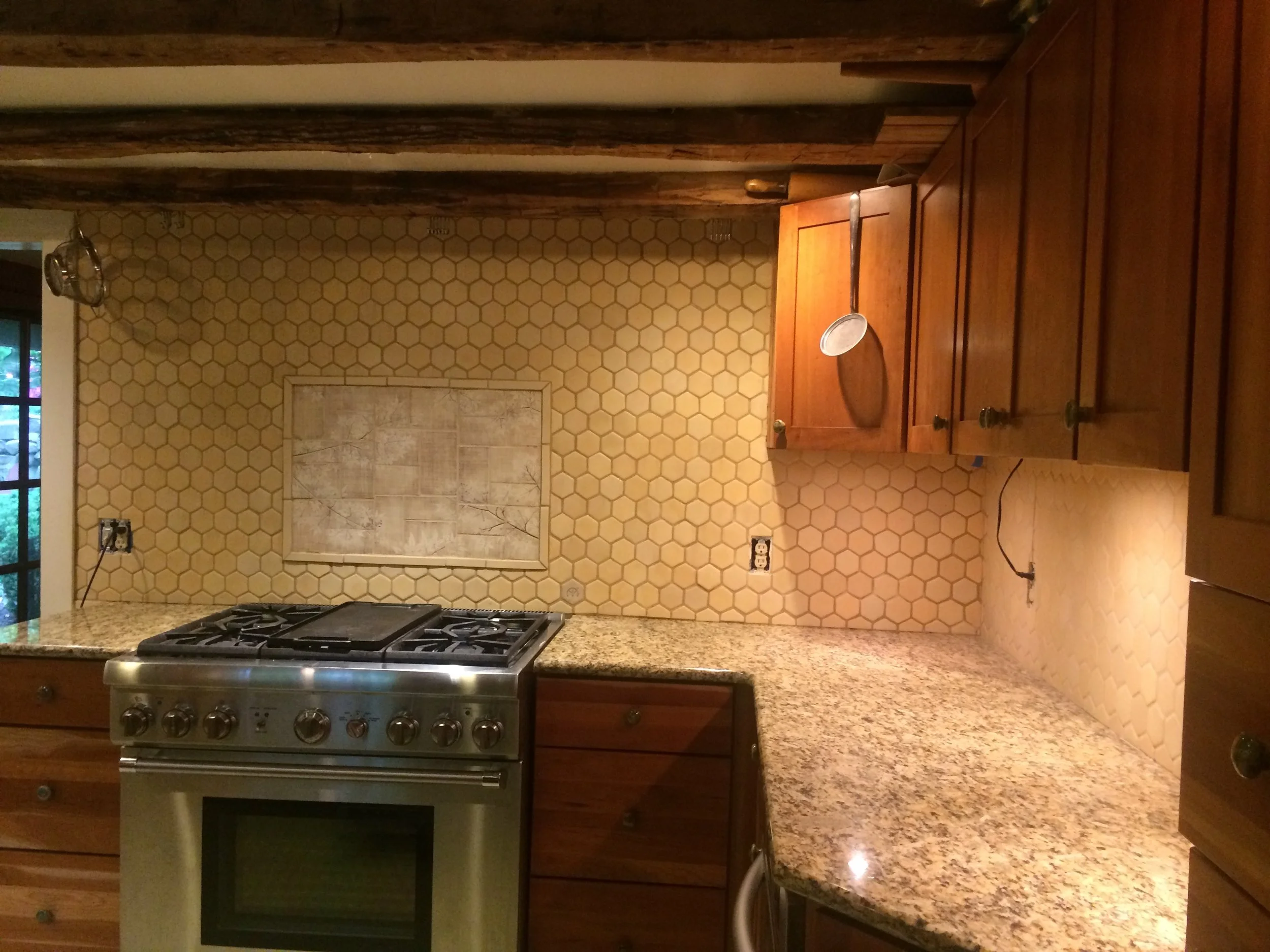 Yellow hexagons w. Japanese Maple Leaves mural