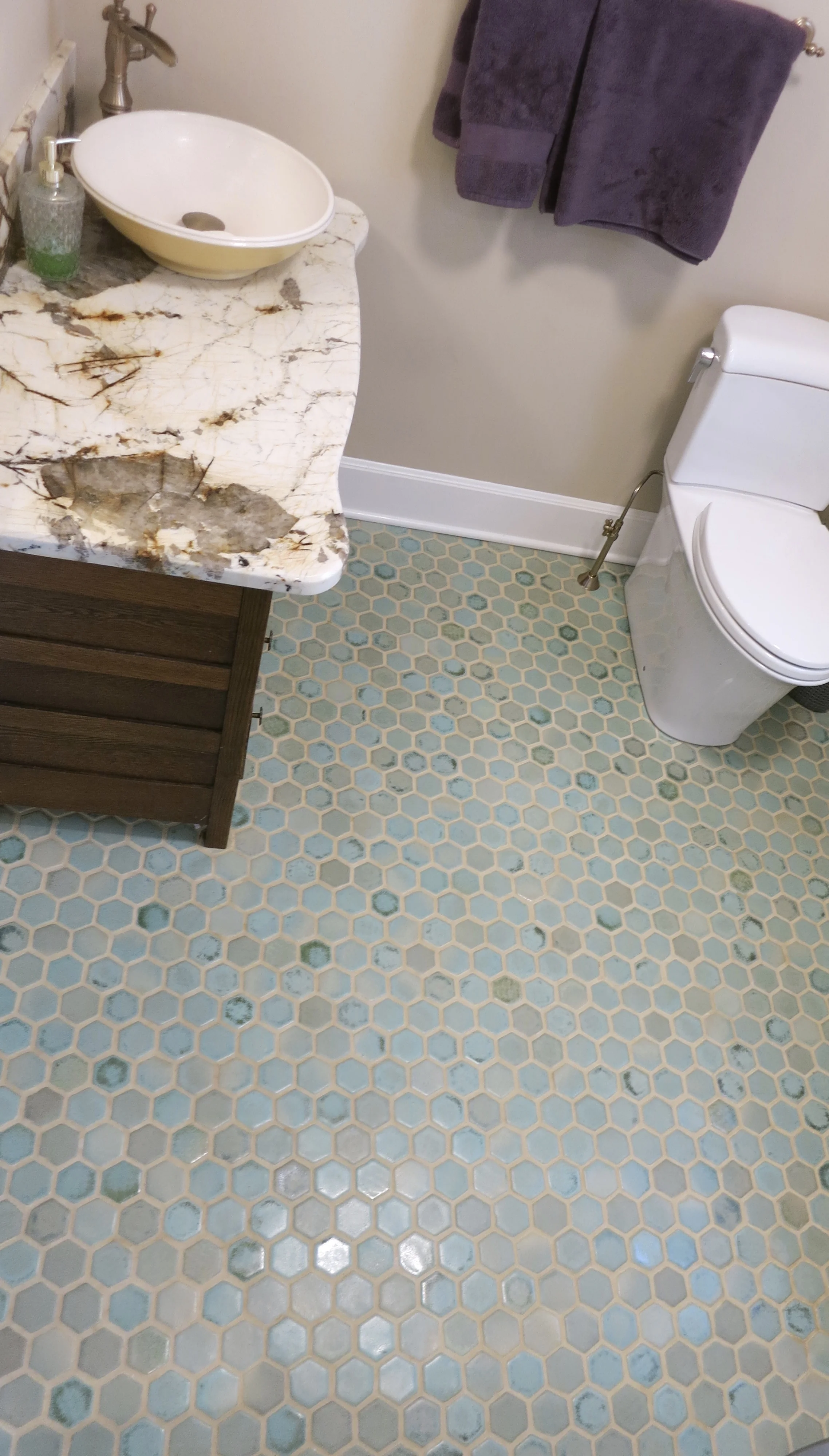 Turquoise hexagon floor tile