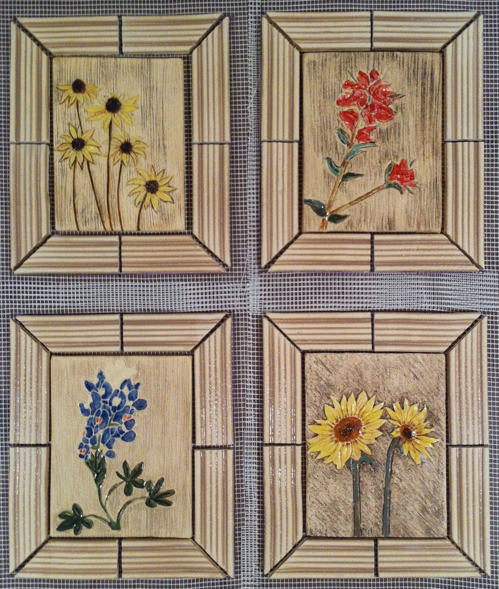 Black-eyed Susans, Red Paintbrush, Blue Bonnets, & Sunflowers for a Texas backsplash