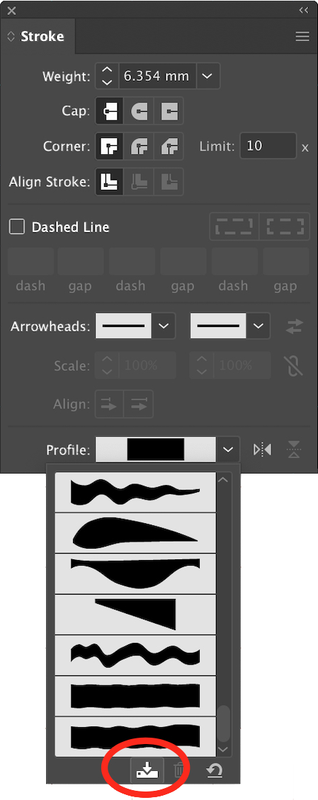 Save a profile in the Stroke panel under the Profile: pop-out.