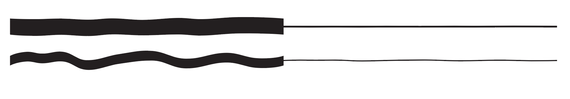 examples of wavy profiles shown at 10 point weight vs. 1 point weight. Notice the big waves settle down to a nice, irregular stroke at smaller sizes. We can use this to create the effect of a freehand stroke.