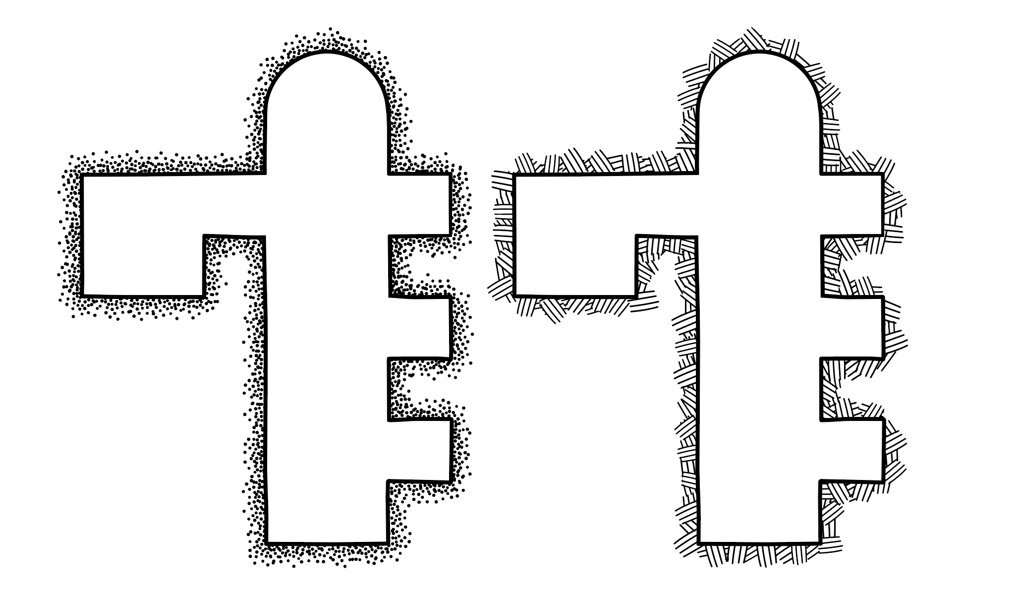 Scatter Brushes: Stipple (left) and Hatch (right)