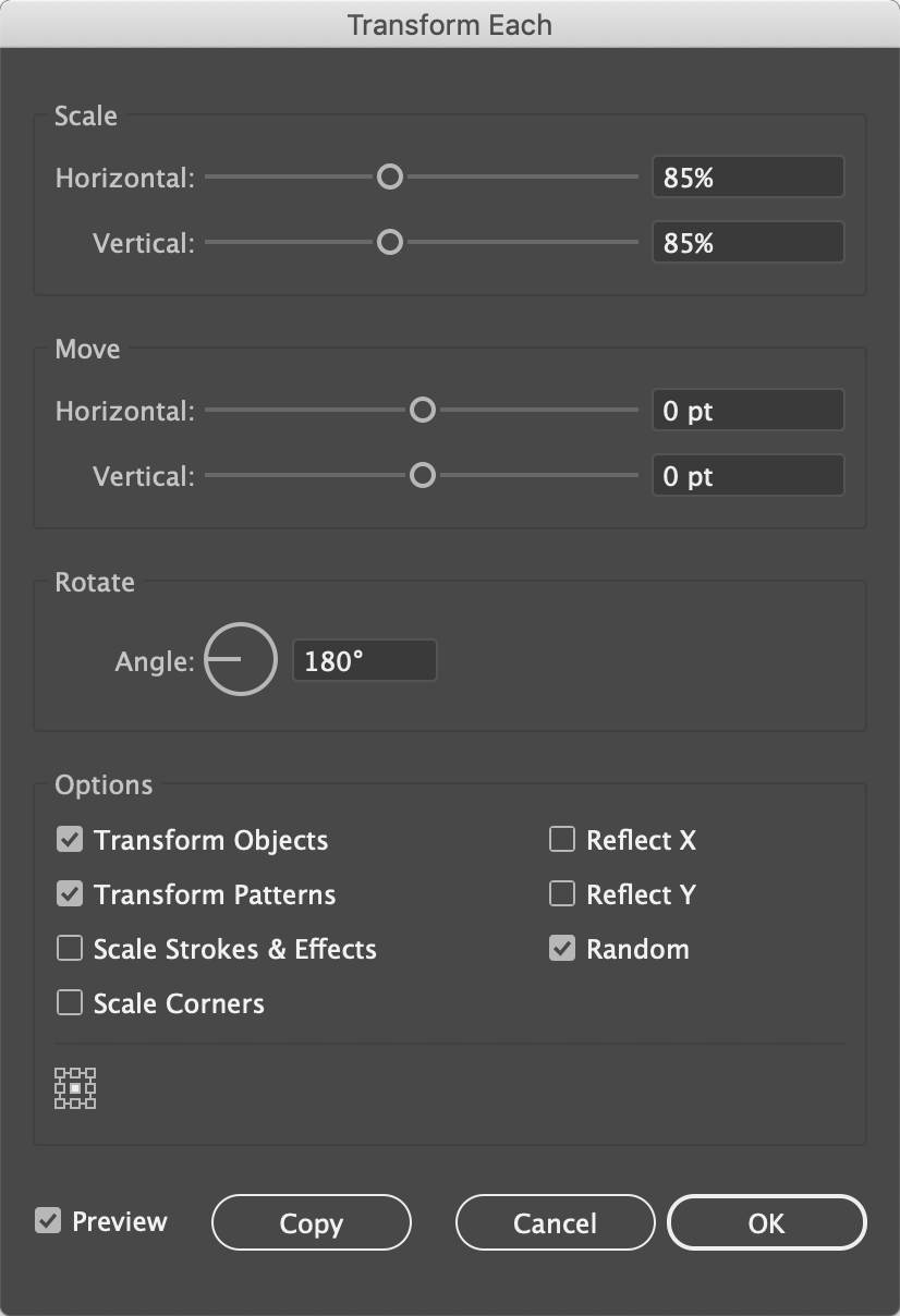 Transform Each dialog