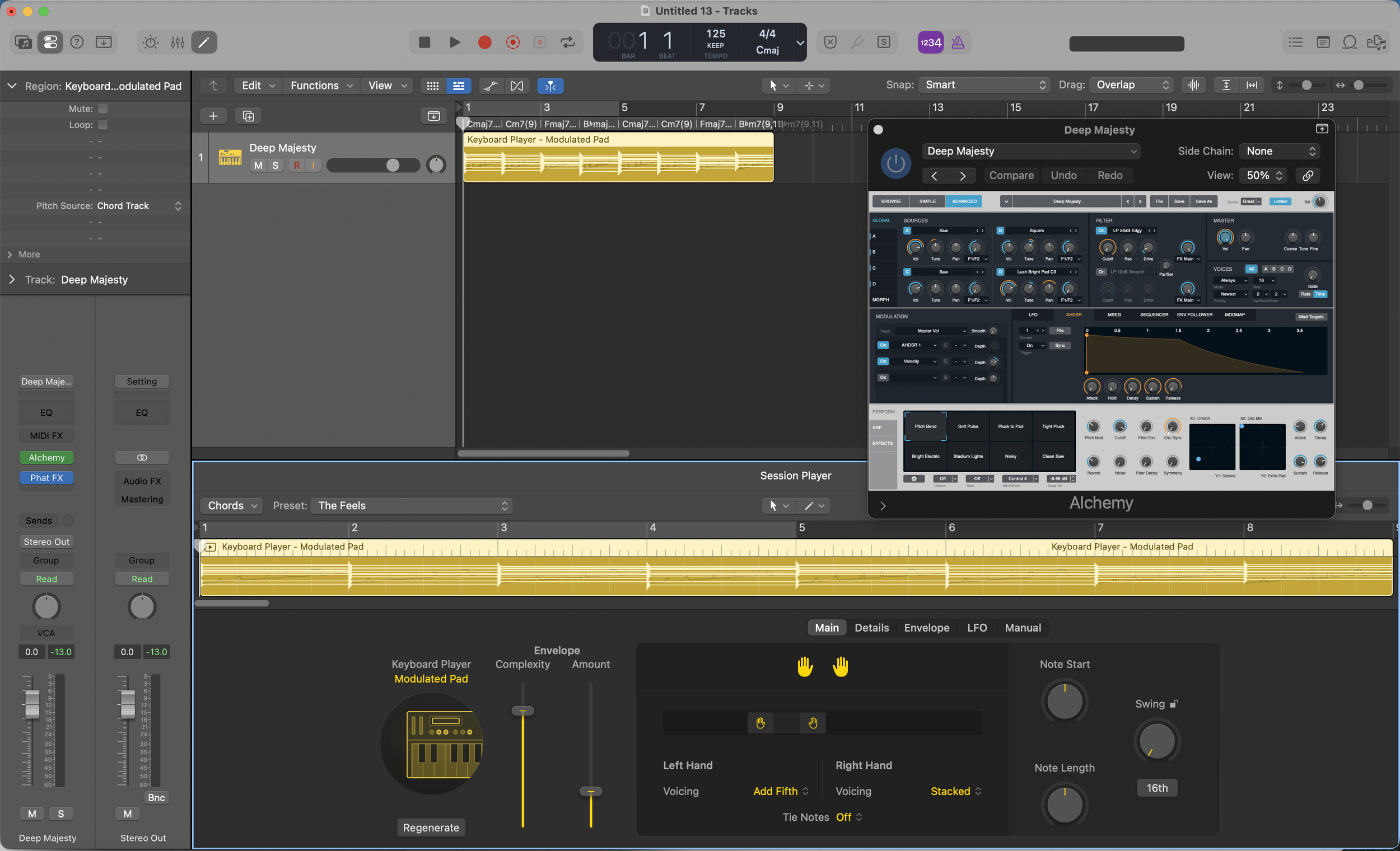 Logic Pro 12, showing Synth Session Player controls