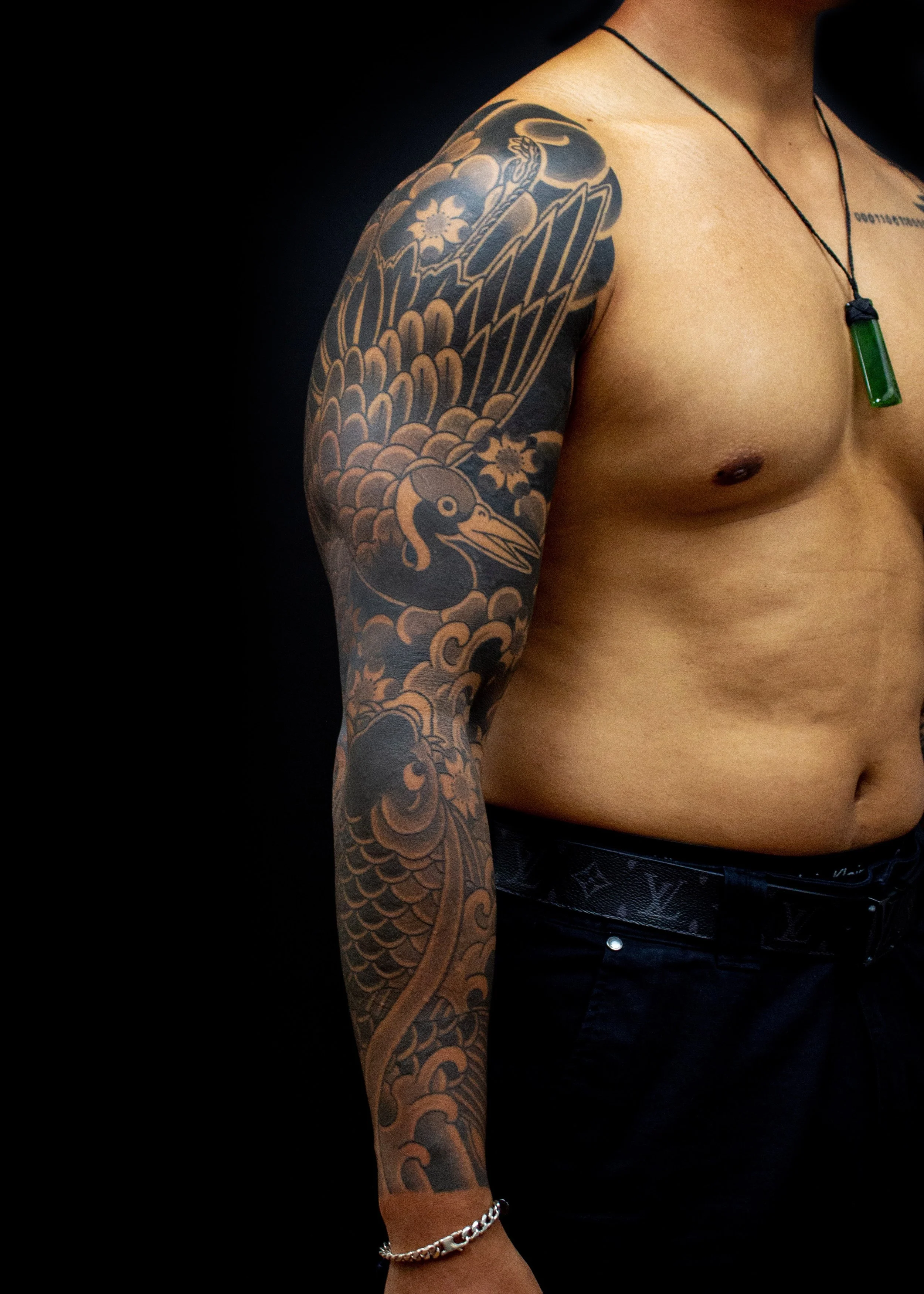 Black &amp; Grey Crane and Koi Sleeve