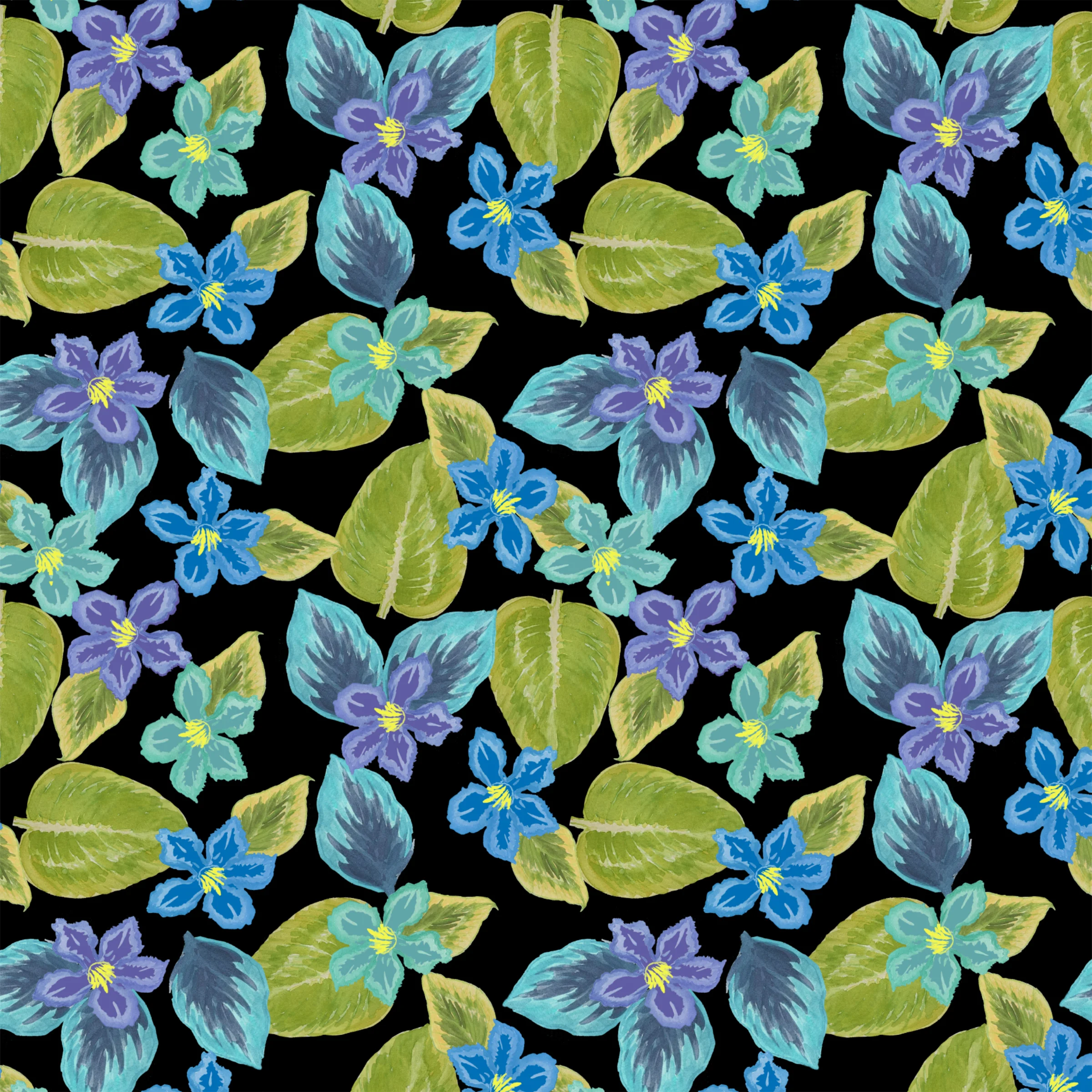 Tropical Watercolor Floral Two Toned Leaves