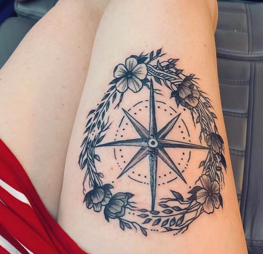 Such an honor when people want to put my art on themselves, this one came out beautifully 🌿 SWIPE &mdash;&gt; to see the original design!