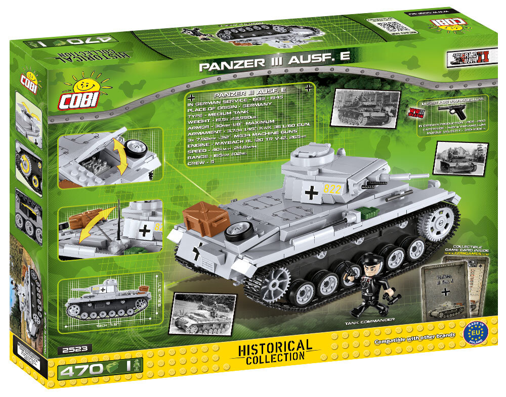 E World War II Bausatz 470 Teile 1 Figur Cobi 2523 Panzer III Ausf