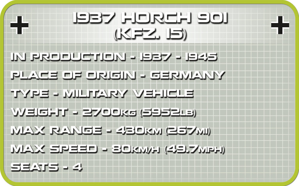 178 un. 1937 Horch 901 KFZ 15 Cobi 2256 figura soldado Dak con 