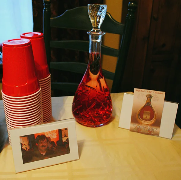 Snake Juice! (My non-alcoholic recipe is equal parts Cran-Apple and 7-Up.)