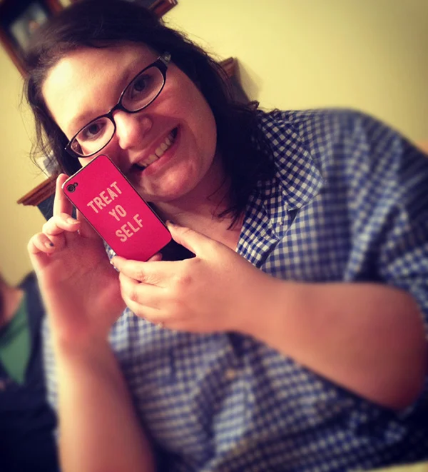 Christina-LeBlanc-with-Treat-Yo-Self-phone-case-at-Parks-and-Rec-theme-party-by-Live-the-Movies.jpg
