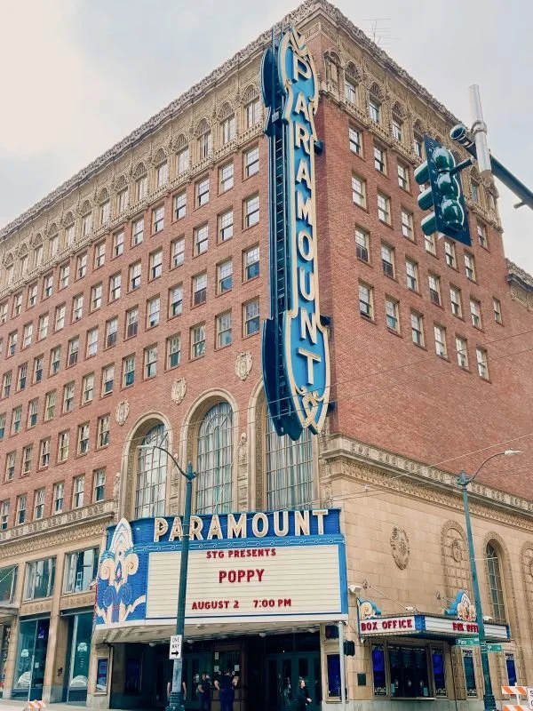 The exterior of the Paramount Theatre in downtown Seattle, Washington.