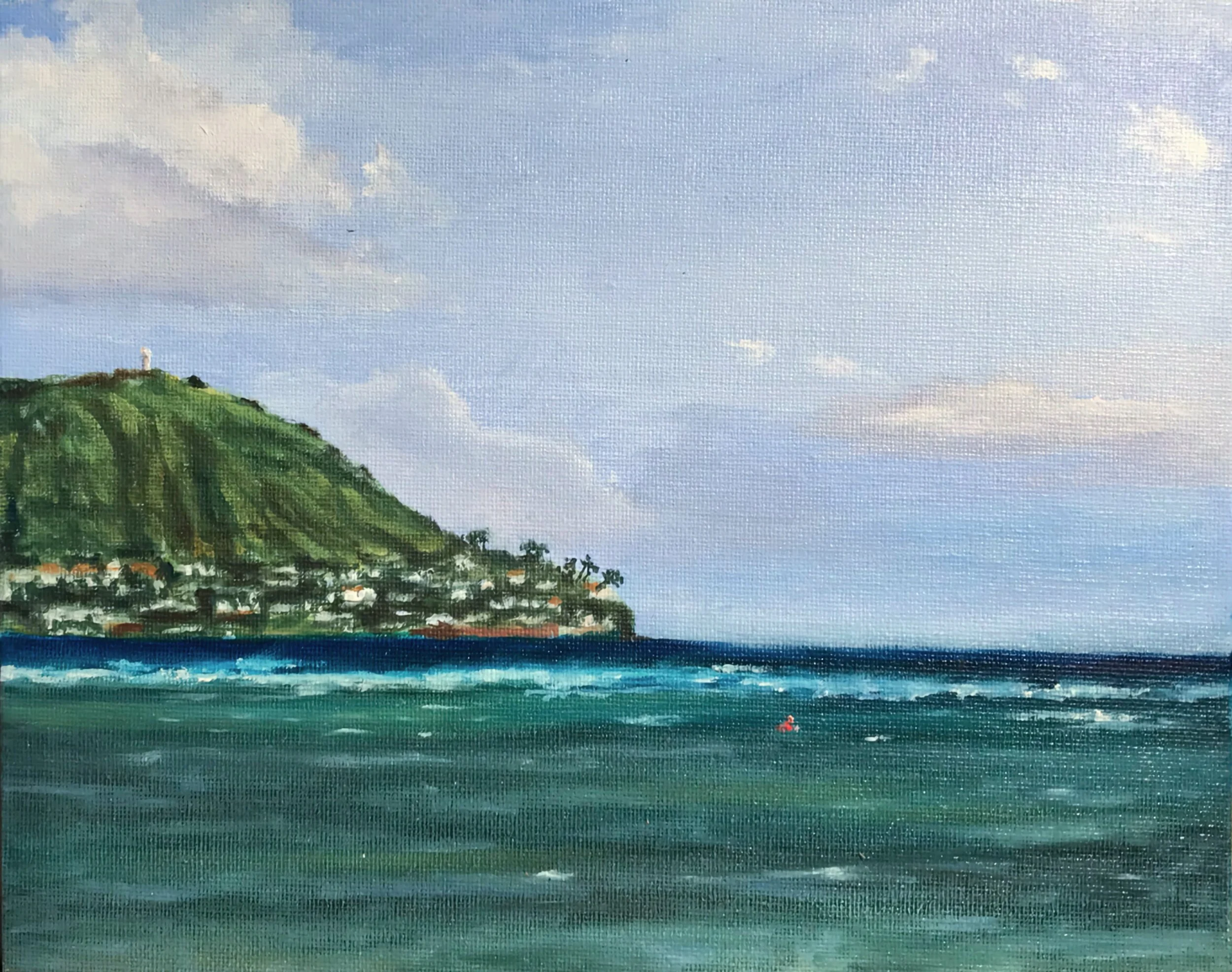 Koko Head and Diver from Kawaikui, 2020, Oil on Canvas