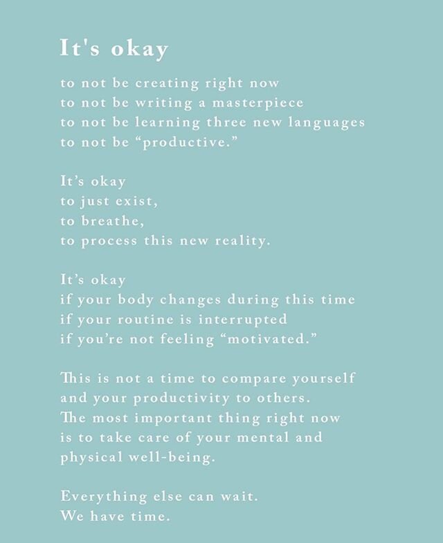 Poetry from @hellonicolette to remind us all that &ldquo;it&rsquo;s okay.&rdquo; For most of us this is all new and it&rsquo;s okay. We&rsquo;re adjusting to a new normal, one breath at a time, together. We will get through this together. 
#calmcorne