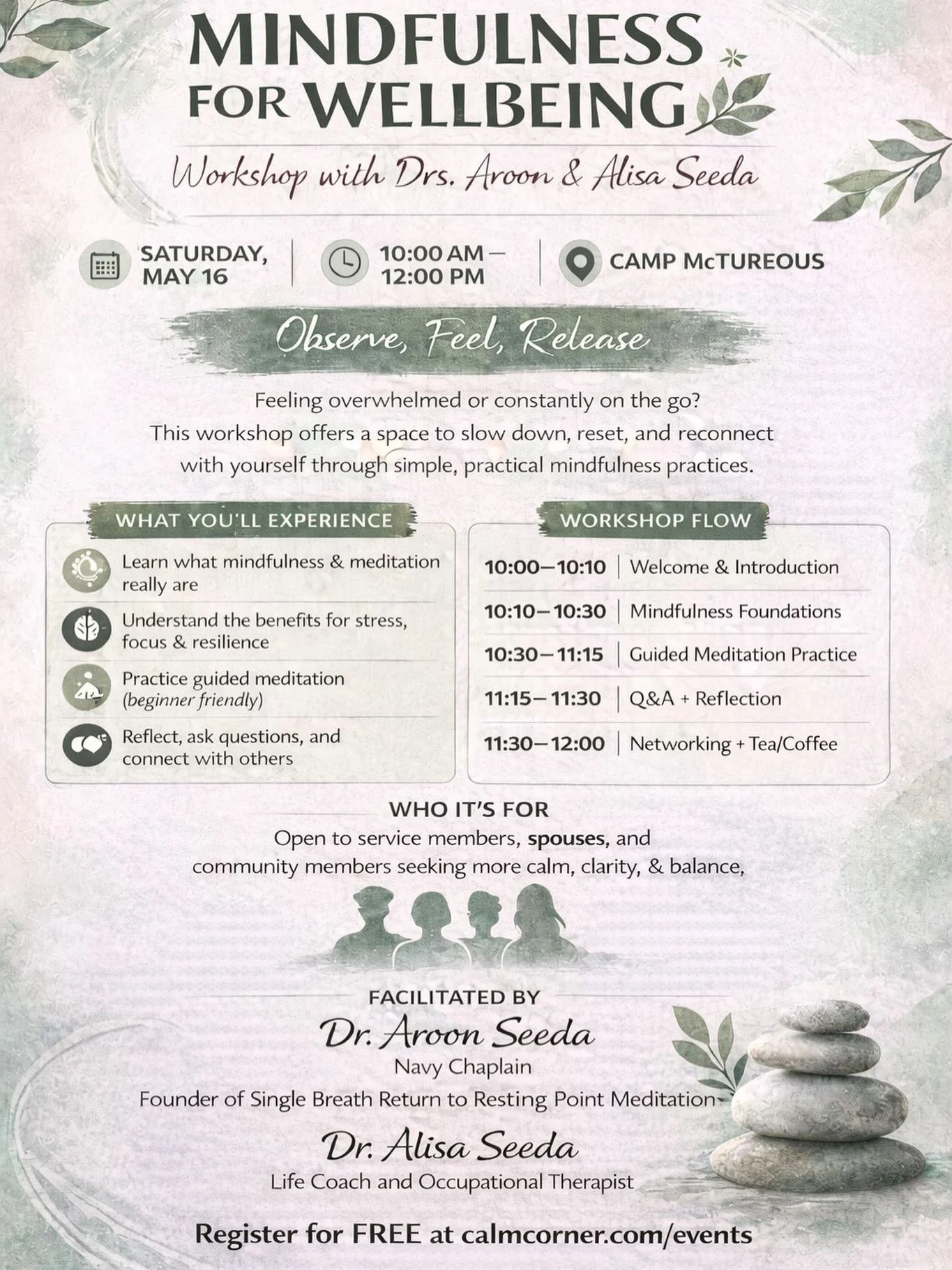Craving a chance to slow down and de-stress? Join us at our next in-person event in Okinawa, Mindfulness for Wellbeing

MAY 16, 2026, 10AM-12PM, Camp McTureous, Okinawa, Japan

FREE, SPOTS LIMITED

Sign up here: https://forms.gle/EDFwd7BMzn3GWUm29 or
