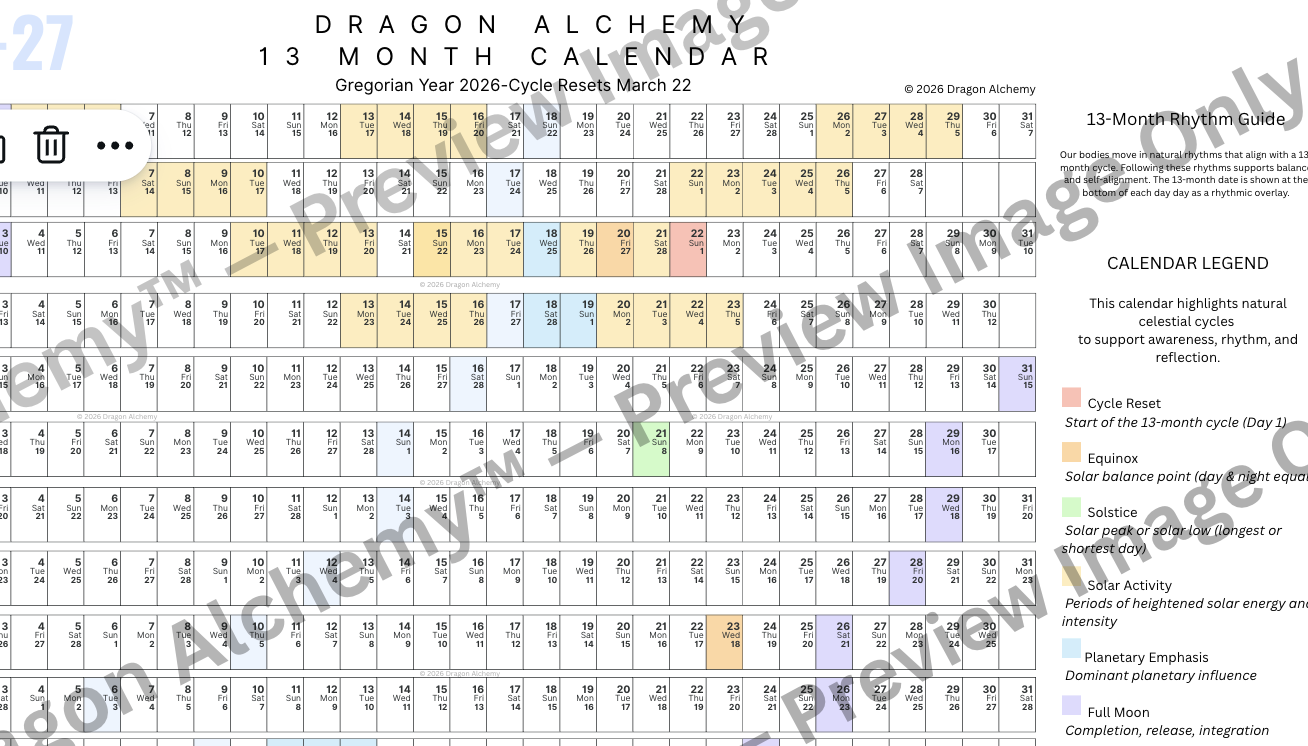 The 13-Month Solar Calendar & Alignment Guide-Restore alignment with natural rhythm