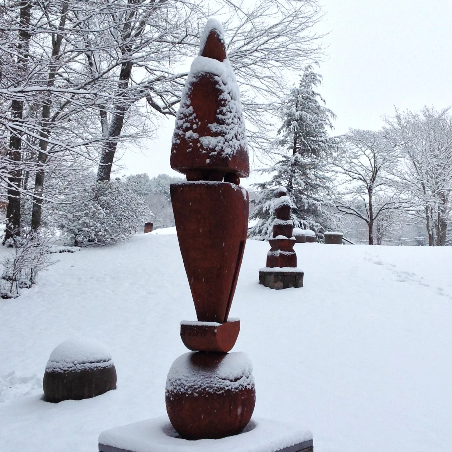  THE POINT OF BALANCE 96” x 21” x 21” - Ceramic / steel / oxidized iron Sculpture garden adjacent to my studio 