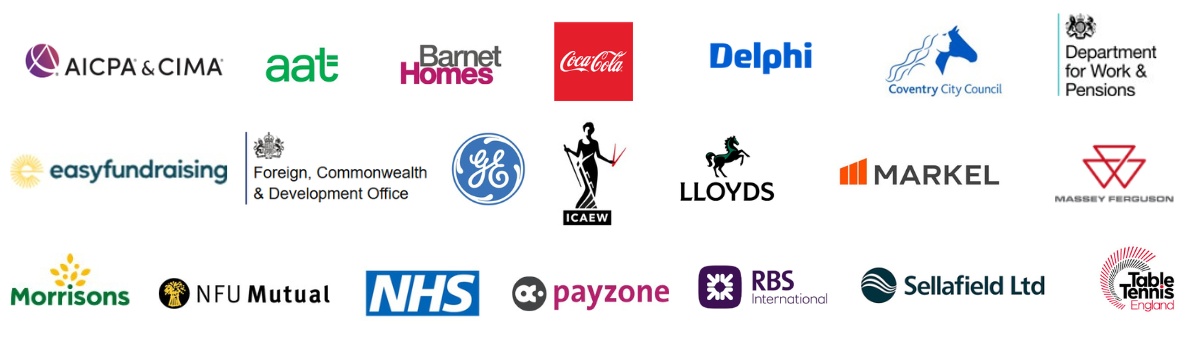 Organisation and company logos in graphics and writing, such as NHS, Coca-Cola, NFU Mutual, Massey Ferguson, NHS