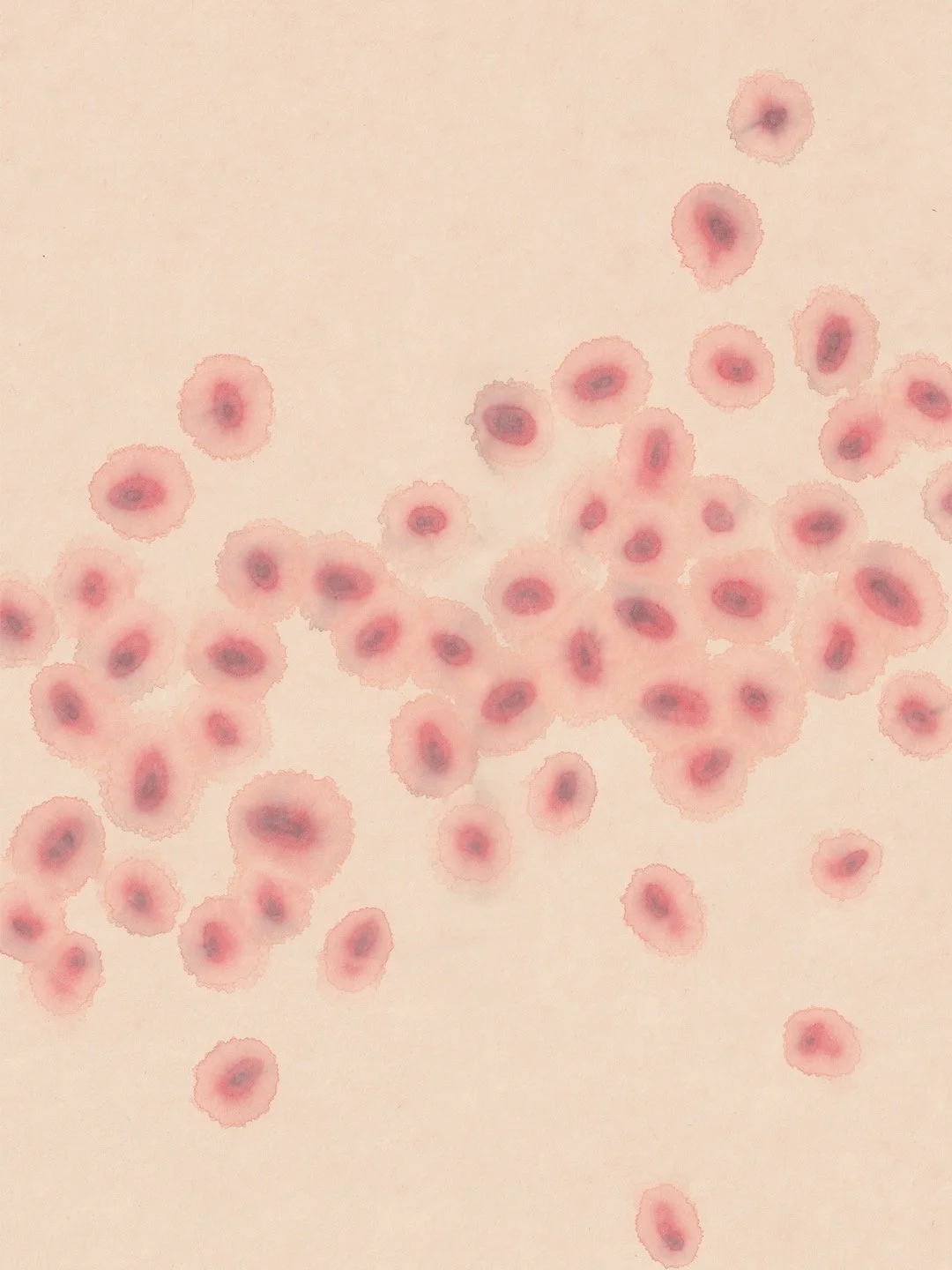 The number of different red pigments is countless &mdash; even within the natural and organic range I choose from, the hues and shades are manifold and endlessly fascinating.
&mdash;
Here are some previous works predominantly using red:
1. Floating C