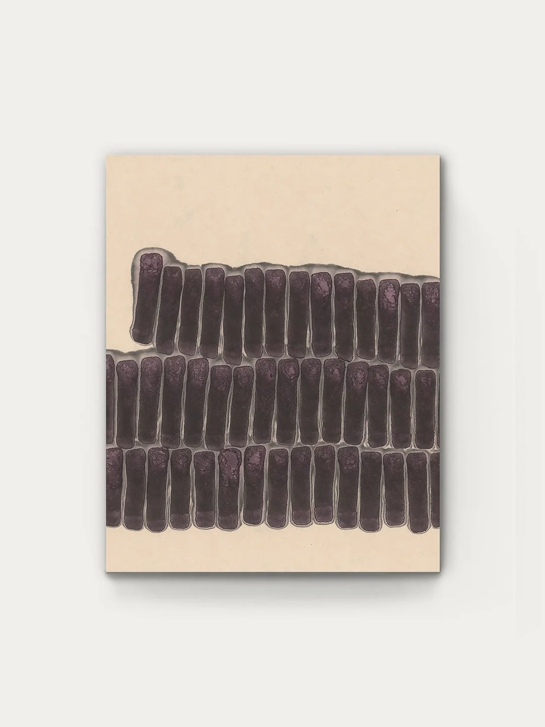 The crystalline and luminous structure of this work emerges from the interaction of Nikawa-based Sumi and Shellac ink: they mingle briefly in liquid, then separate and absorb differently as the paper dries, creating this particular iridescence. 
&mda