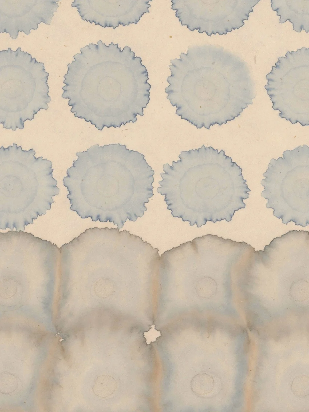 The weight dissolves upward. What remains is the space between &mdash; where breath finds its clarity.
&mdash;
Clearing | Breath Meditations N&deg;103&ndash;104
Indigo, Sumi and Nut ink on Awagami Kitakata
40 x 50 cm
&mdash;