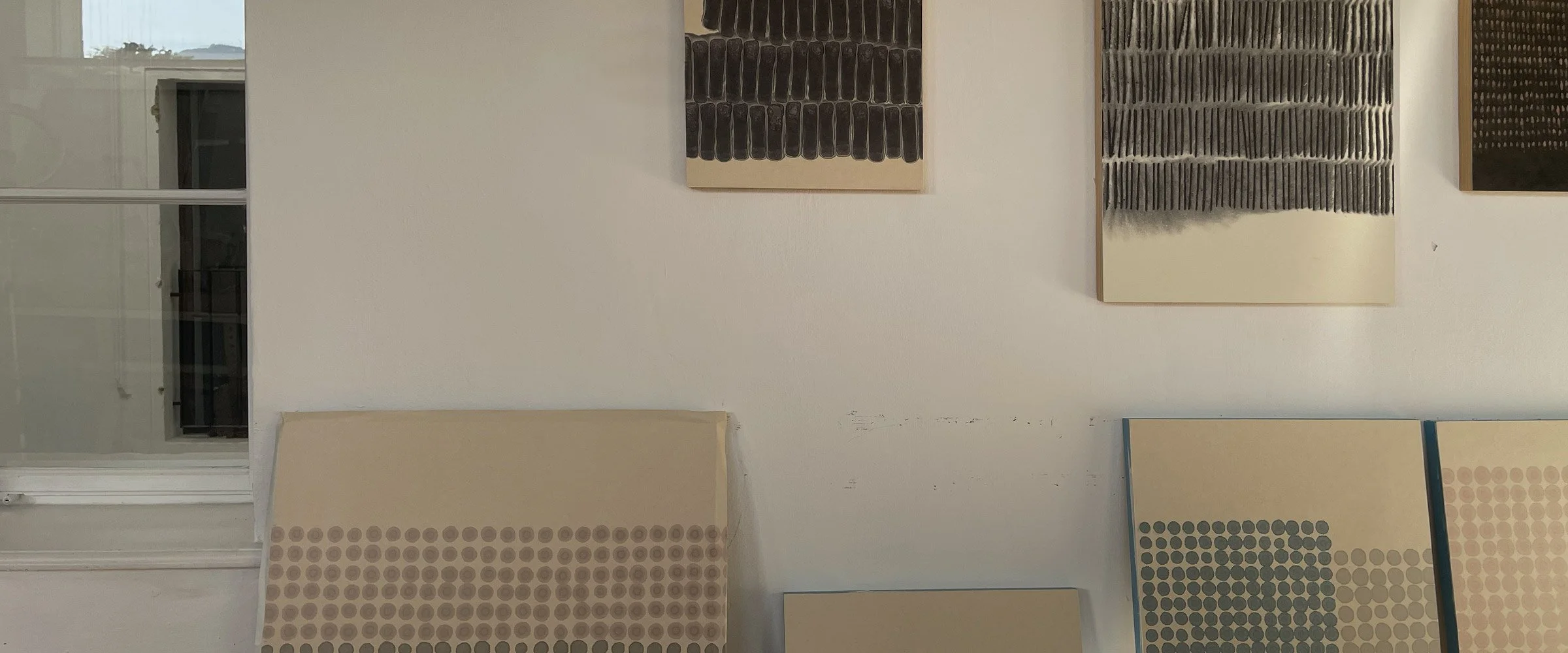 Studioview Breath Meditation Paintings in different stages by Thoth Adan