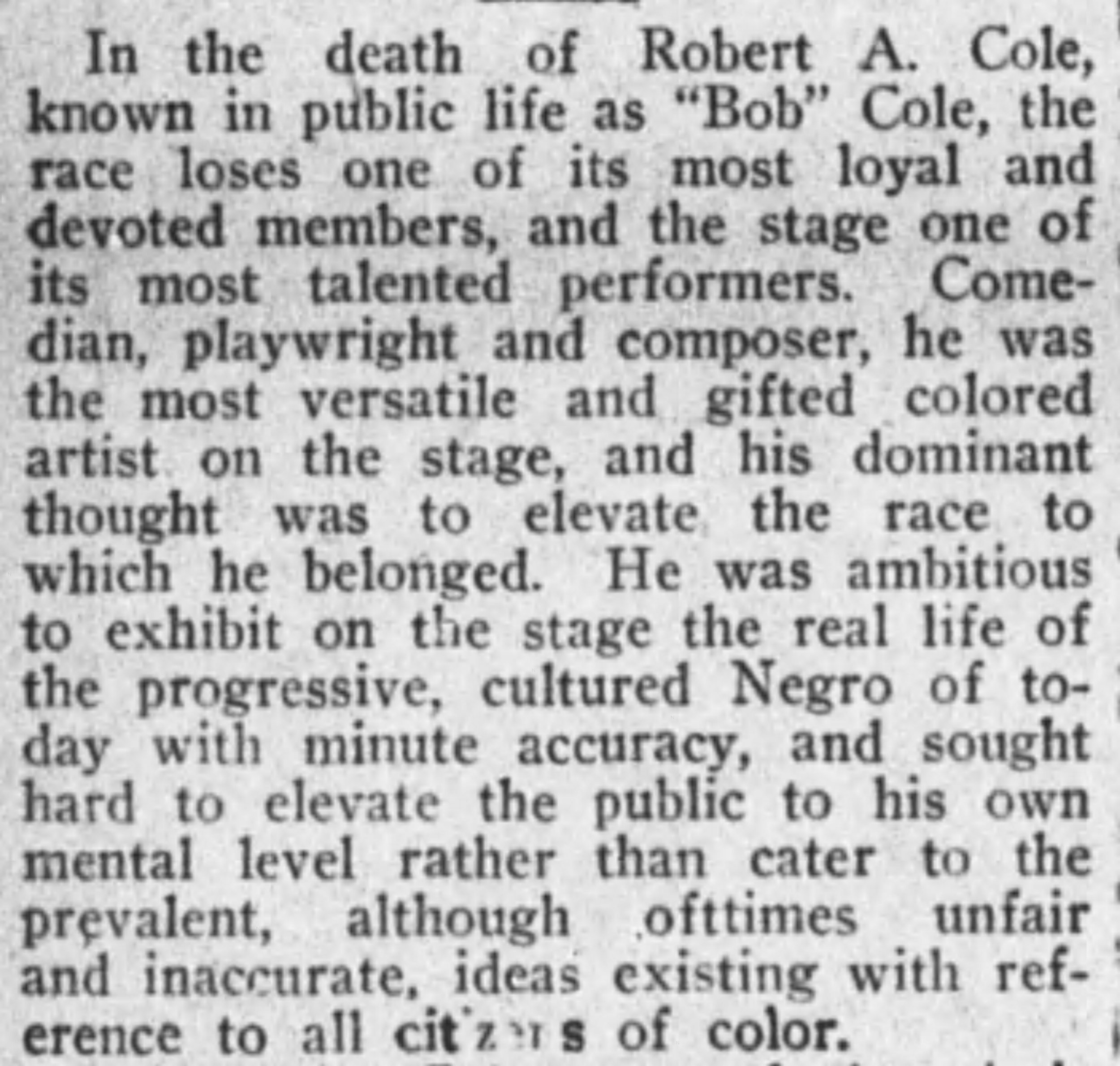 (Ep 4) The_New_York_Age_Thu__Aug_10__1911 (excerpt from Bob Cole obit).jpg