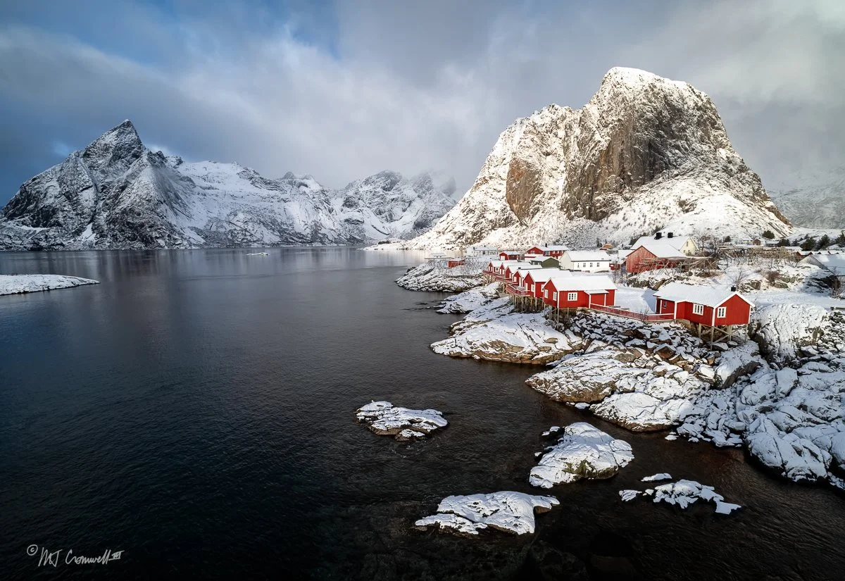 Hamnoy Village under freshly fallen snow