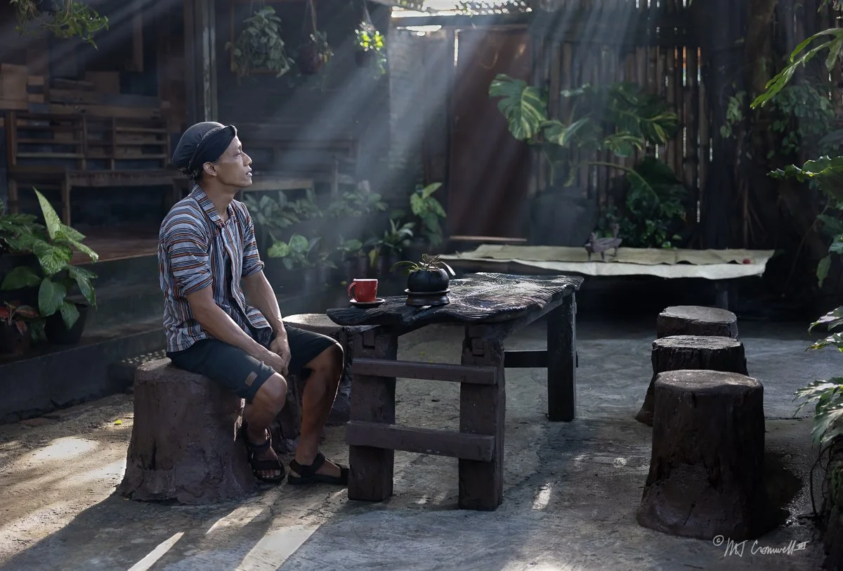 Villager Taking an Inspired Tea Break Near Borobudur Temple