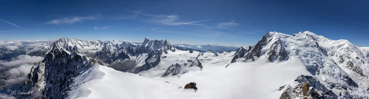 View of French Alps from top of Aiguille du Midi cable car in Chamonix