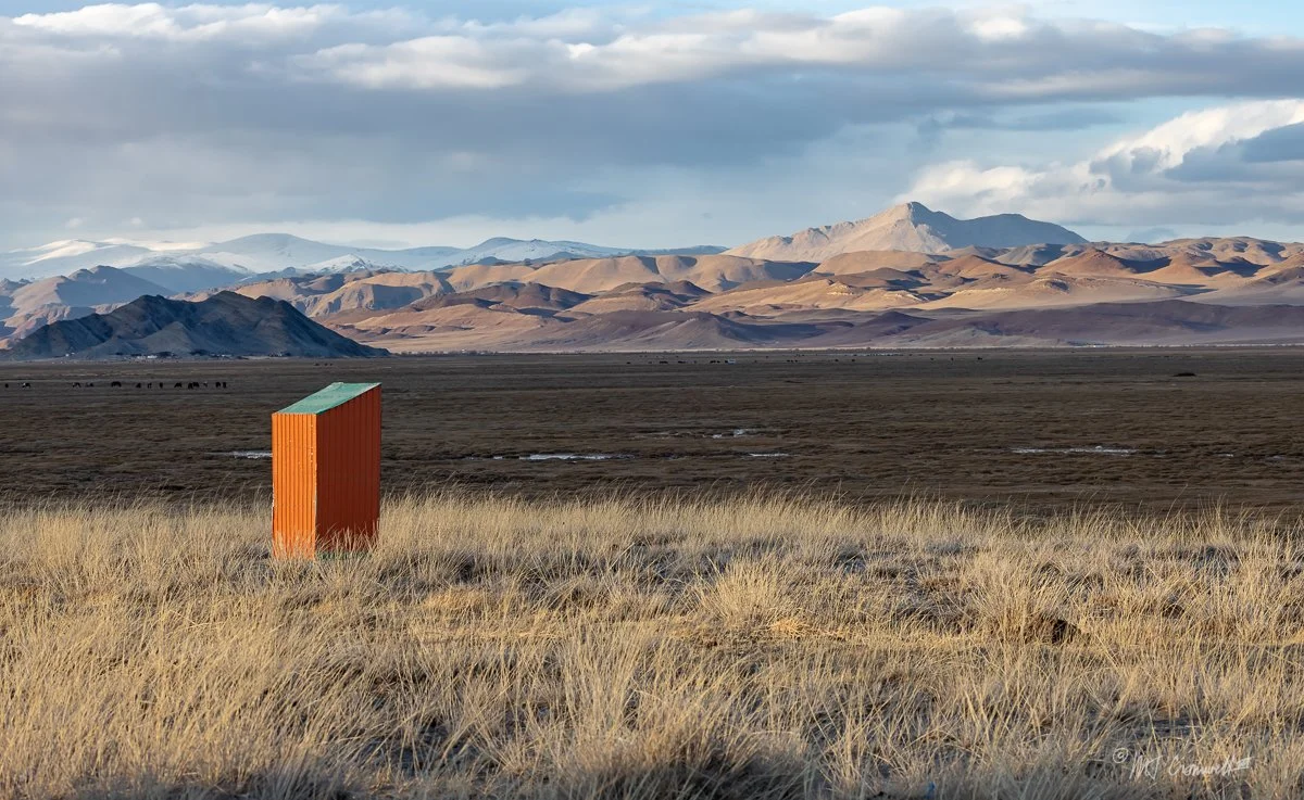 Looking West on Homestead of Second Eagle Hunter Host at Sheltered Pit Latrine and Steppe
