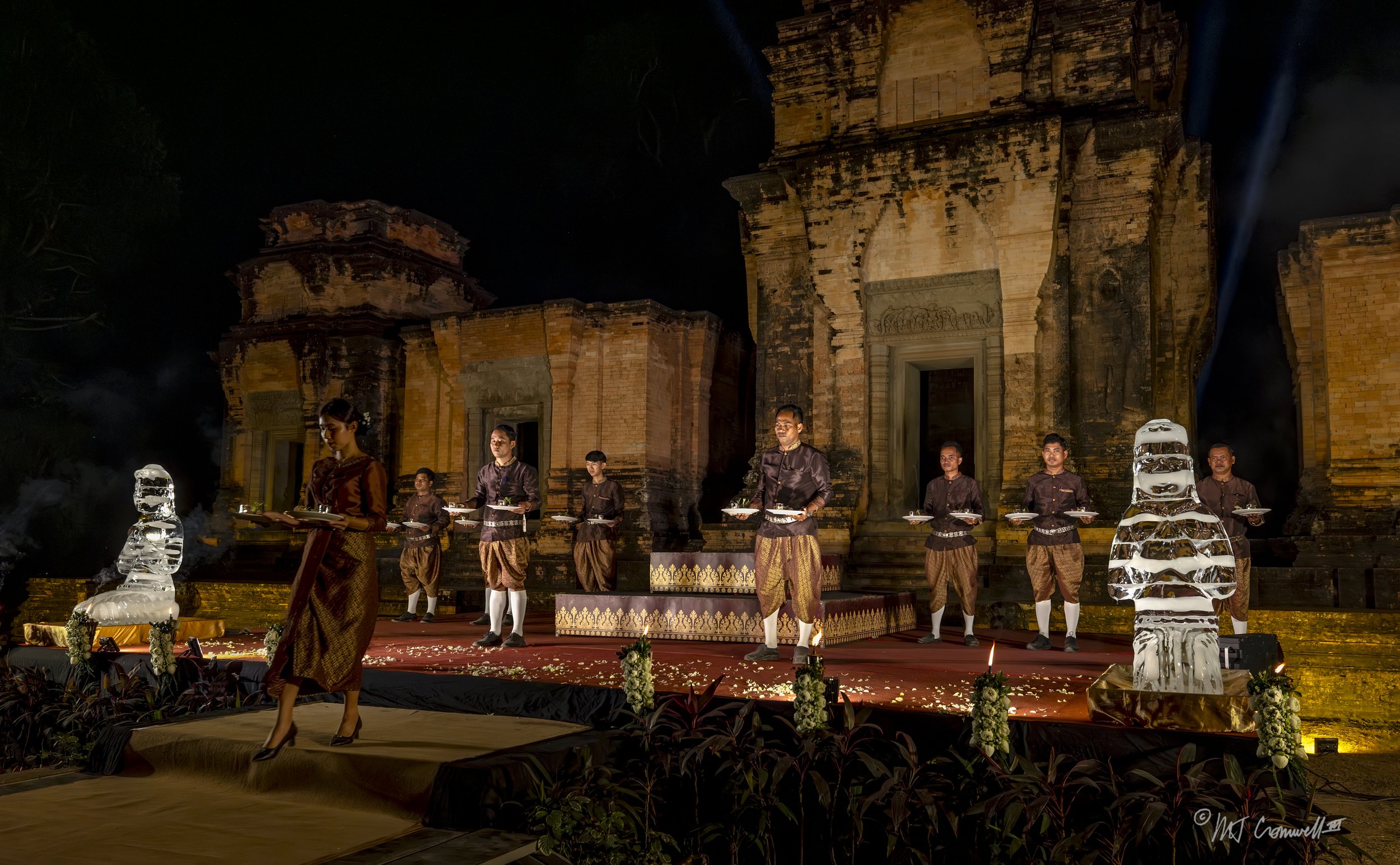 Servers at Gala Dinner on Grounds of Prasat Kravan Temple 