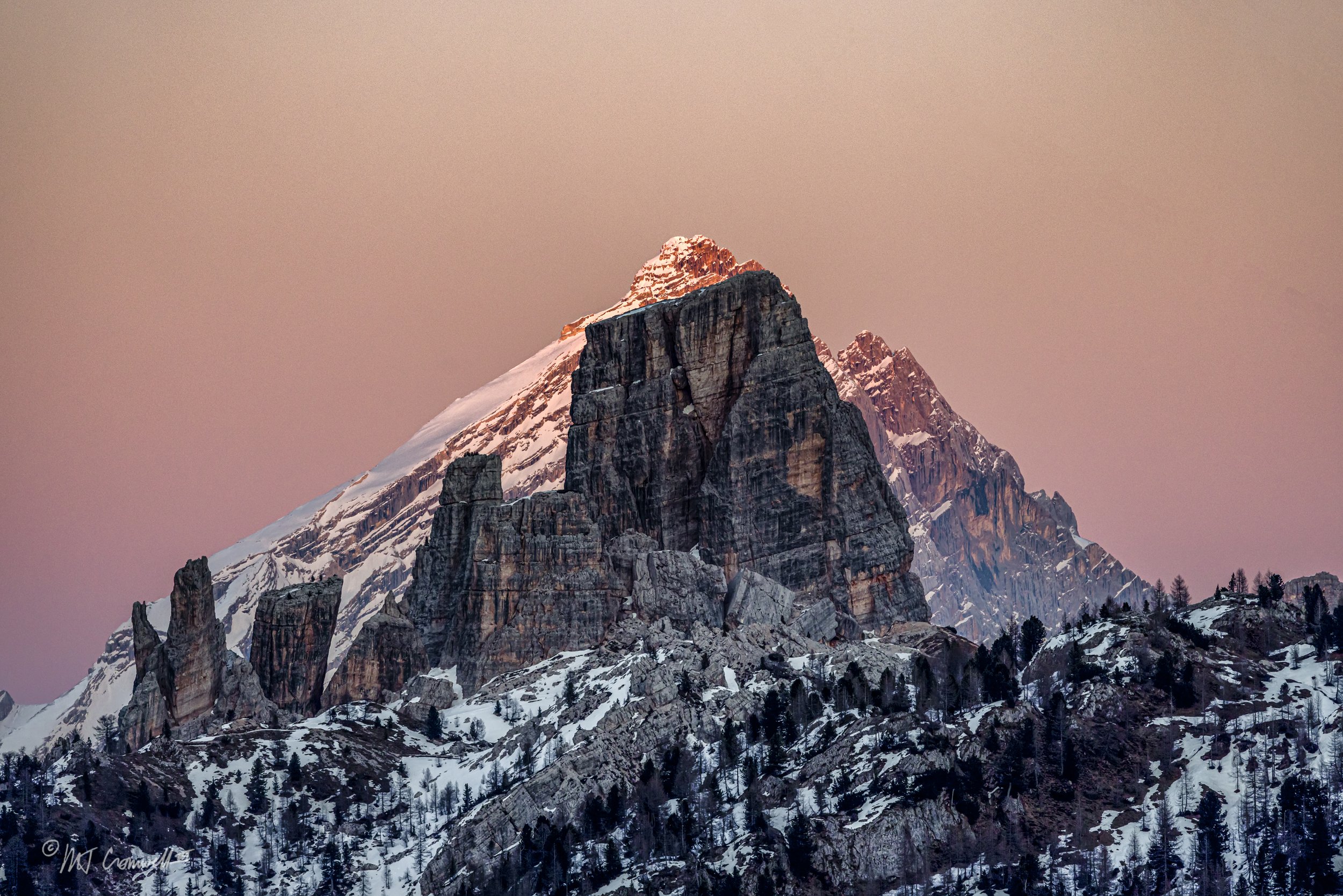 Golden Hour View from Passo Falzarego in Dolomites